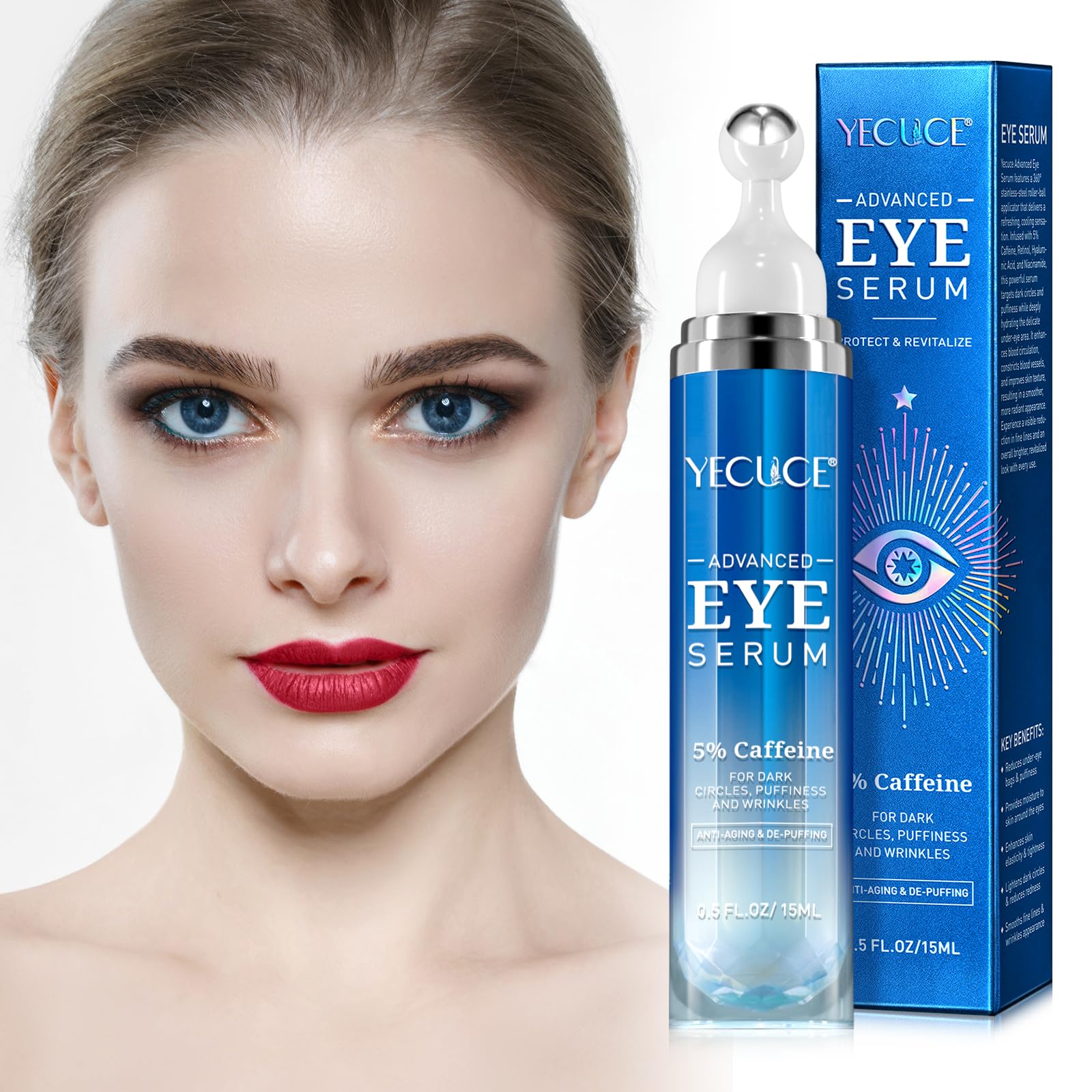 Eye Serum, Under Eye Cream, Eye Serum for Dark Circles Under Eye Treatment, Puffiness, Under Puffy Eye Bags, Fine Lines and Wrinkles, with 360° Stainless-Steel Roller-Ball Applicator