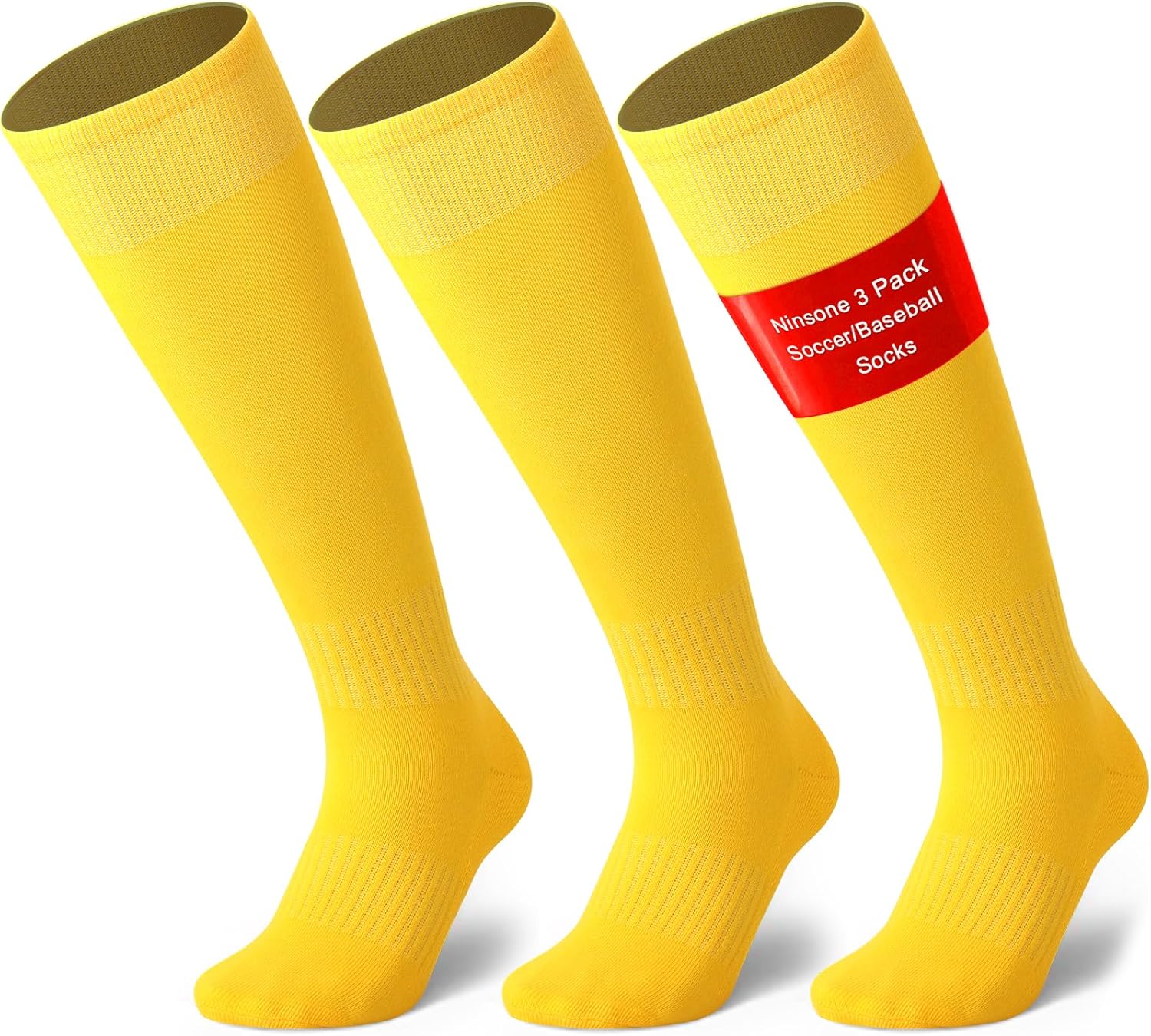 3 Pairs Soccer Baseball Sock, Youth Men and Women Knee High Softball Football Socks for Sports 3-yellow Large