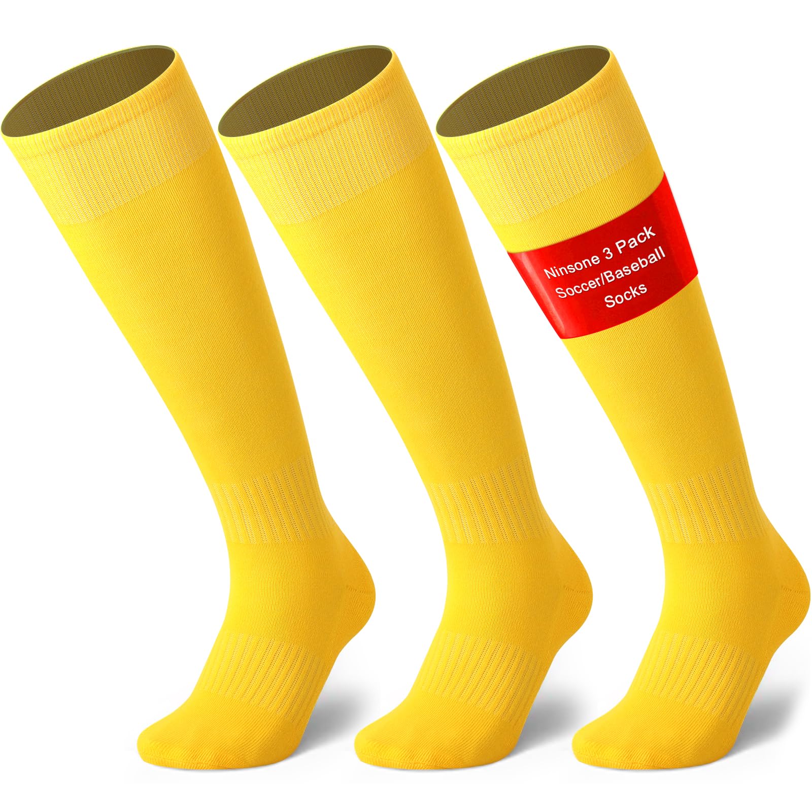 Ninsone 3 Pairs Soccer Baseball Sock, Youth Men and Women Knee High Softball Football Socks for Sports
