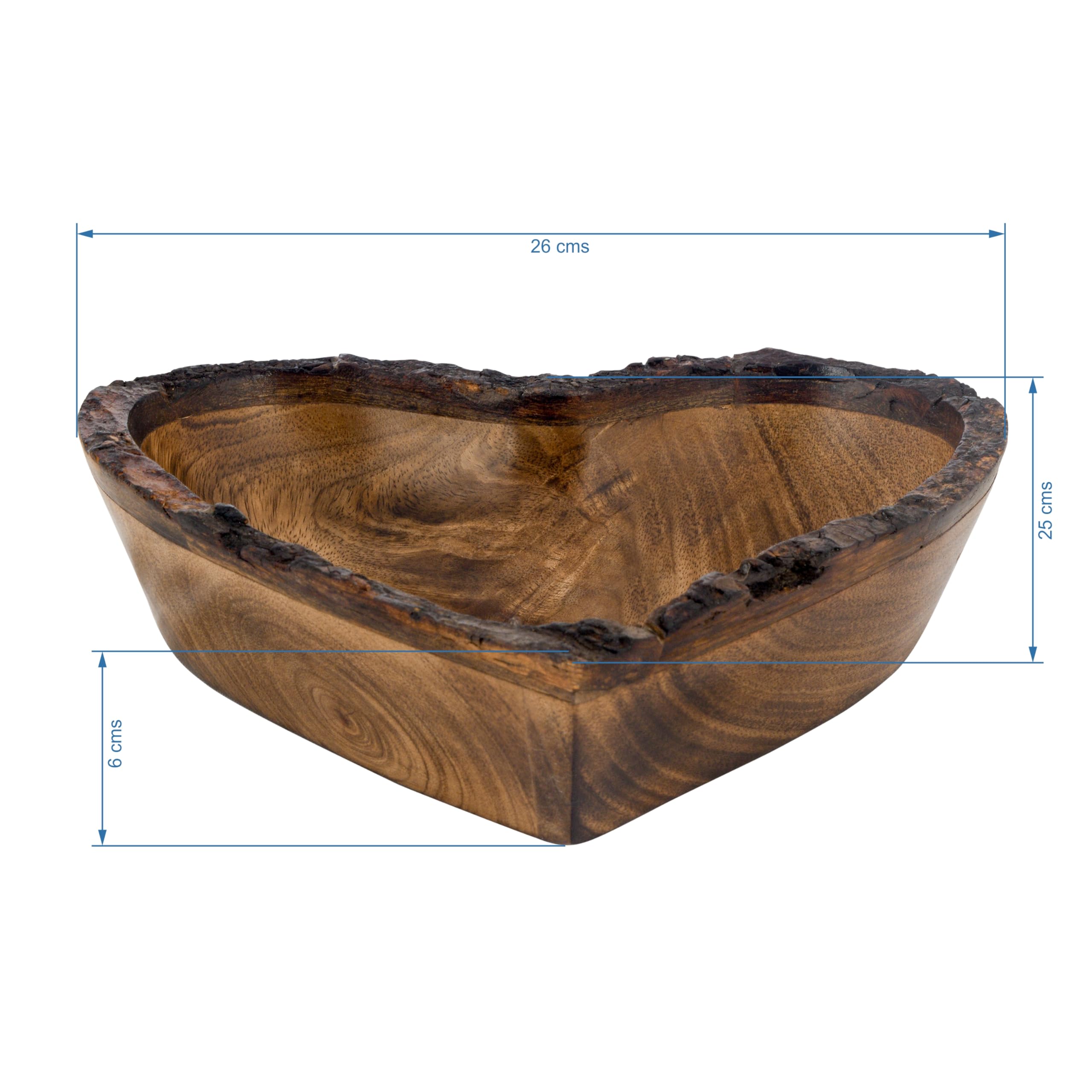 Divit Shilp Natural Wooden Tray, Serving Bowl for Salad Veggies and Fruits, Large Deep Tray for Family Party. (Heart Bowl Bark Edge) - Image 3