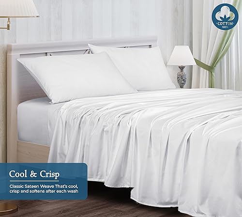 Miniatura 5 de ROYALE LINENS Juego de sábanas de 400 hilos 100% algodón cultivado en Estados Unidos, 4 piezas, 1 sábana bajera, 1 sábana encimera, 2 fundas de