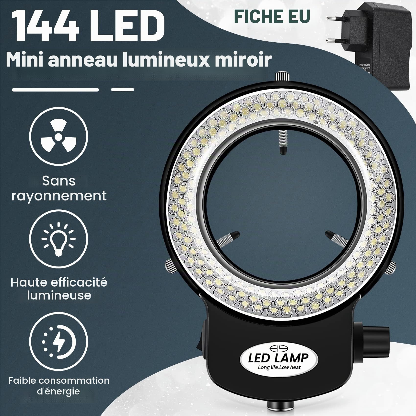 144 LED Lumière Anneau pour Microscope Optique, Source Lumineuse 6000 K de Caméra de Microscope, Lampe de Microscope Stéréo à Lumière, Lampe Source de lumière pour réparation de