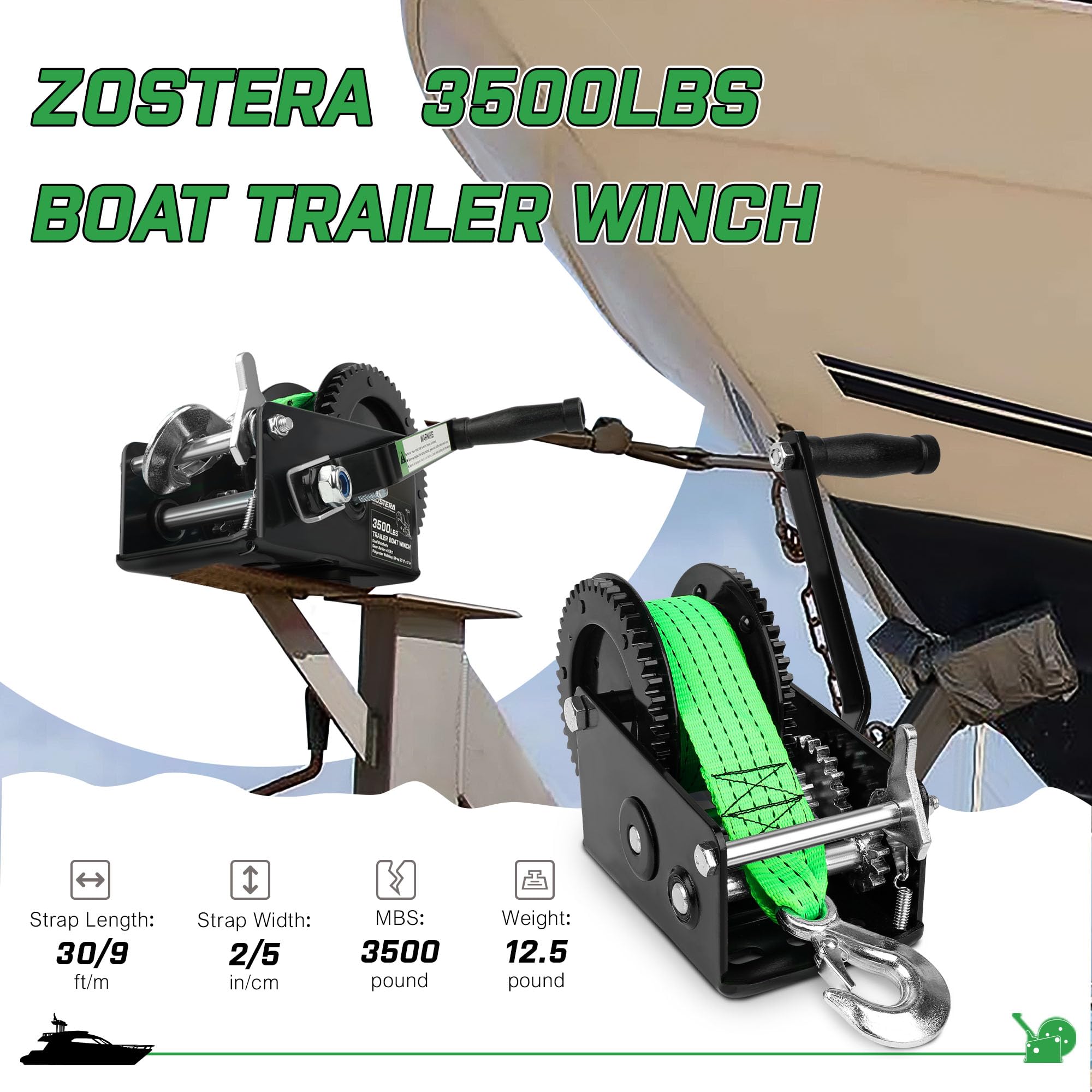 Amazon.co.jp: Zostera 3500ポンド ボートトレーラー ハンドクランク