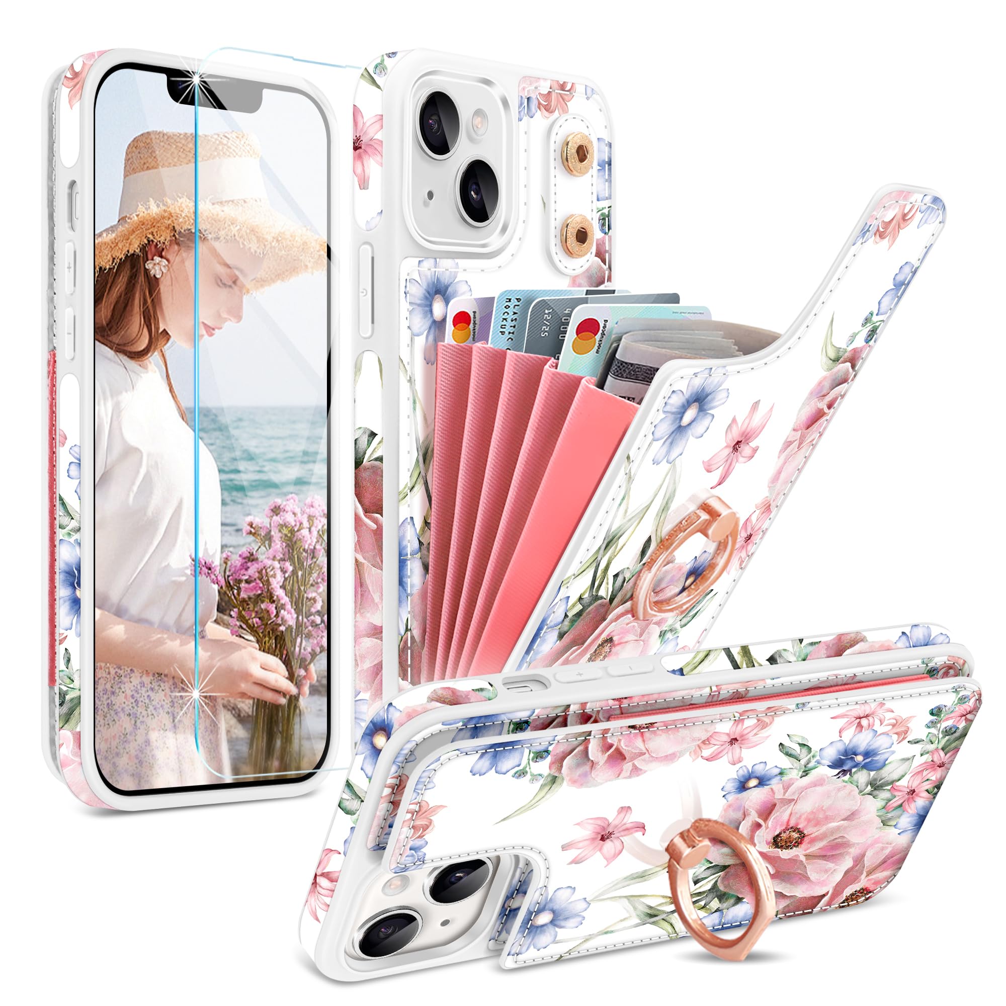 Coque portefeuille iPhone 14 et 13 avec 5 emplacements cartes violet - 8
