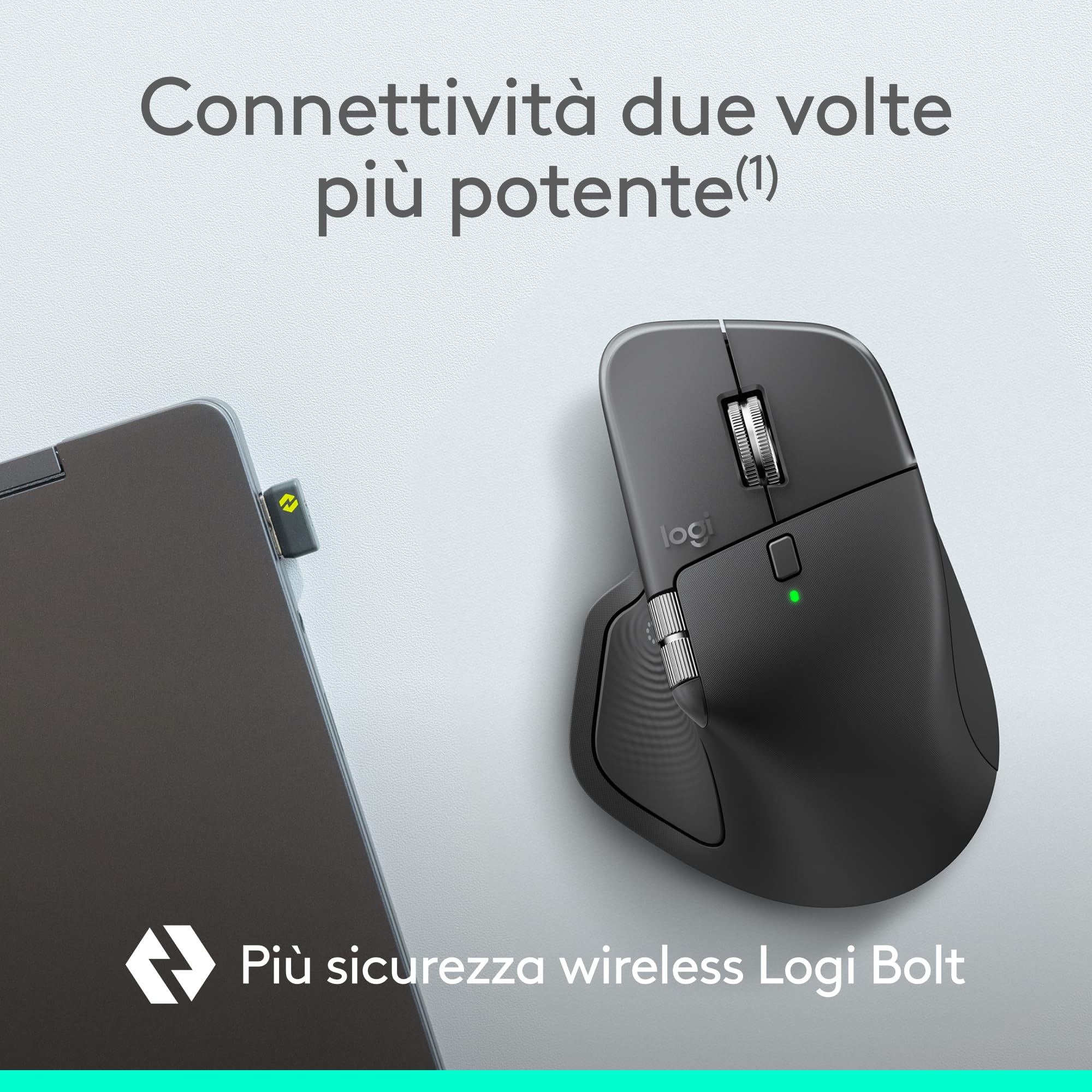 Logitech MX Master 4 for Business, mouse wireless con clic discreti, 8000 DPI, scorrimento MagSpeed, ricevitore Logi Bolt, Bluetooth, Actions Ring, tecnologia aptica, ricarica USB-C – Graphite