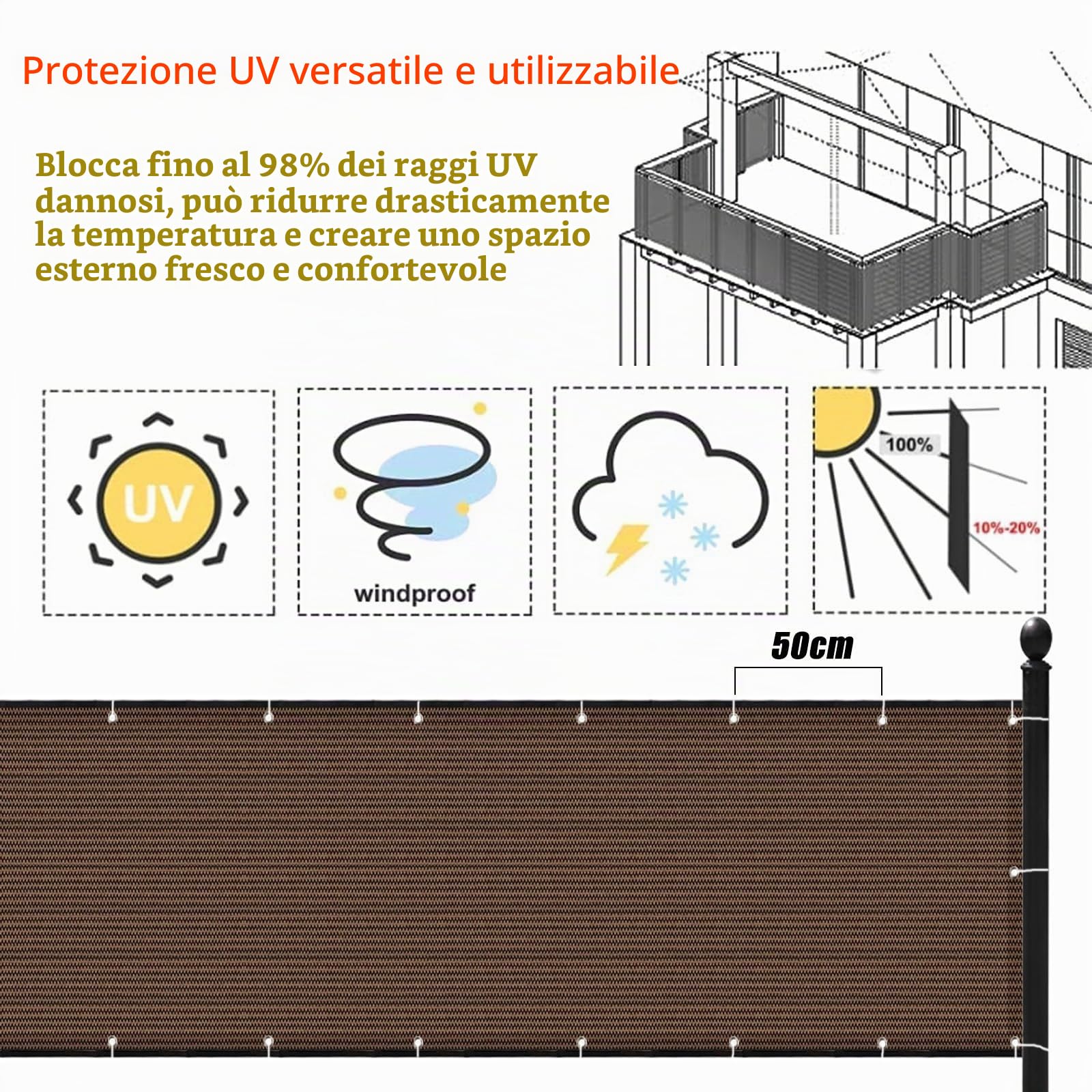 Tenda da Sole Parasole Tenda a Vela 180 x 350 cm, Antivento/98% Protezione Uv, Sabbia, Vela Parasole Tenda a Vela, Rete di Ombreggiatura, per Giardino, Pergola, Grigio Chiaro