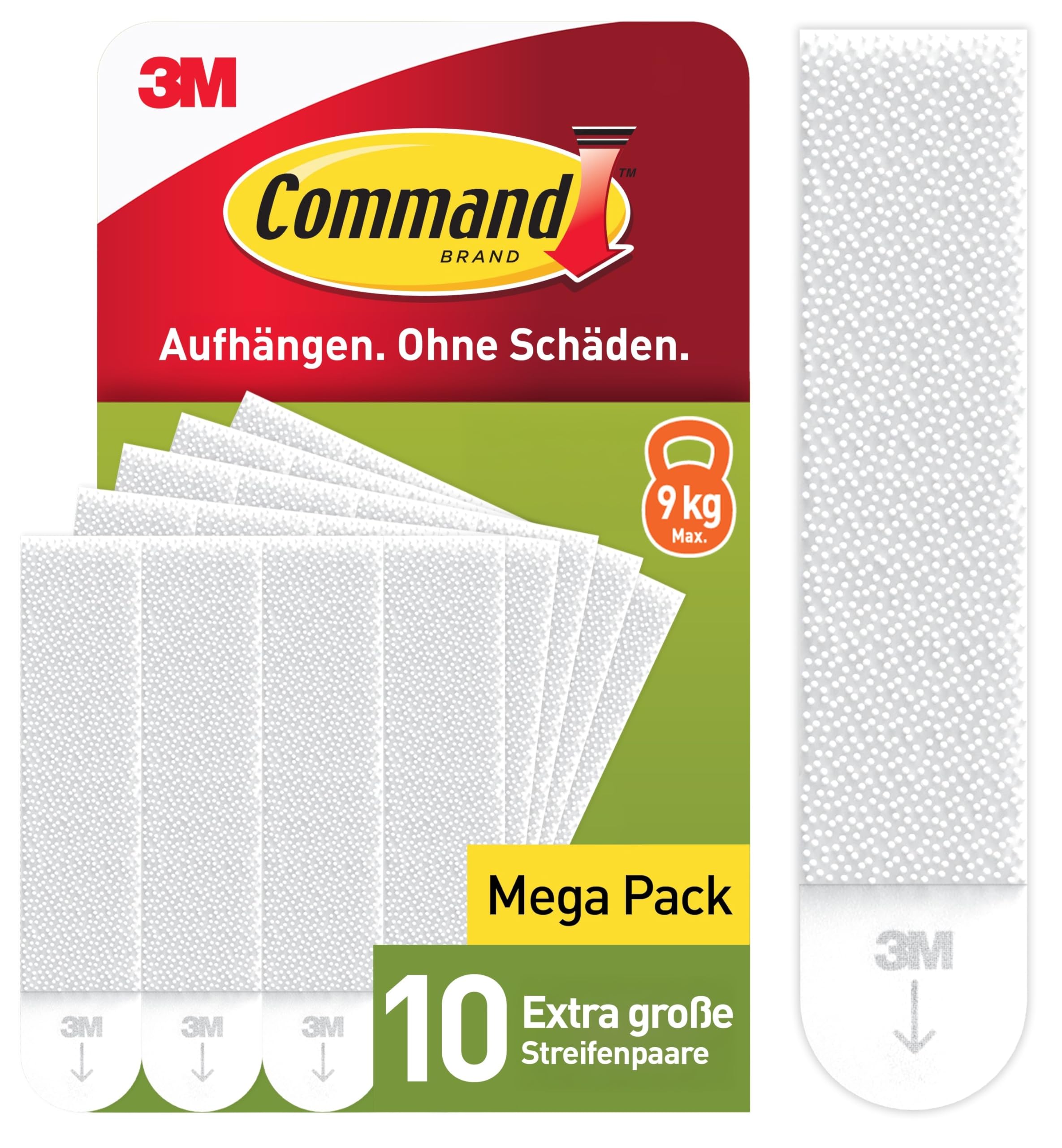 Command Klebestreifen, Vorteilspack 10x2 X-Large (20 Strips), Weiß, Für Schweres Gewicht - Bilder Aufhängen ohne Bohren, Streifen halten bis zu 9 kg, Rückstandsfreies Ablösen