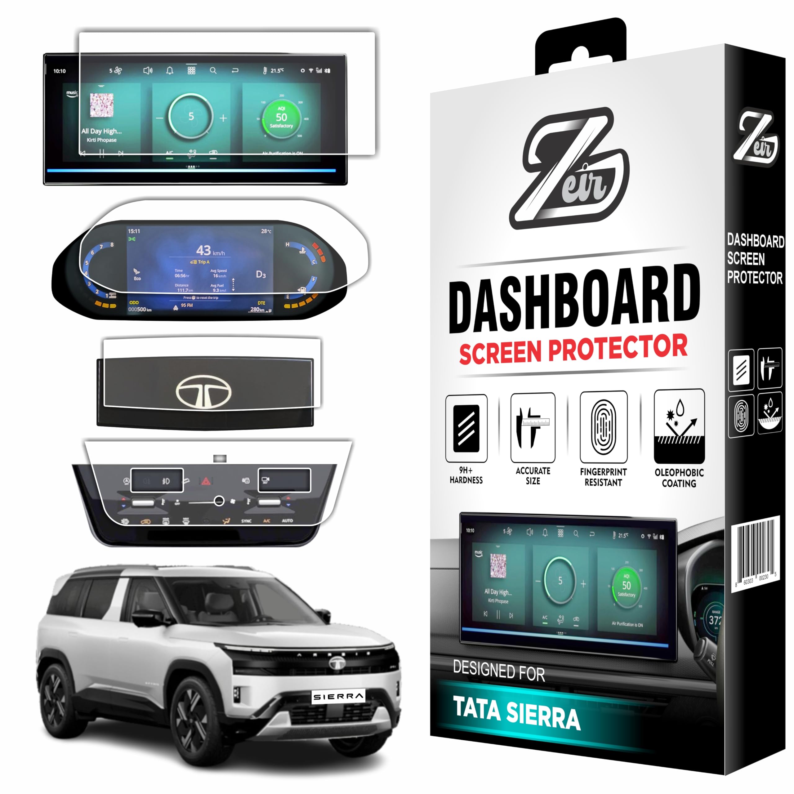 ZEIR [4 PACK] Screen Protector Compatible with Tata Sierra 2025 Facelift | 10.25-Inch Infotainment, Instument Cluster, Steering & AC Panel Guard For TataSierra Pure, Pure+ & Adventure | 9H Hardness, Anti-Scratch & Water Resistant | HD Clarity Dashboard Touchscreen Accessory 2026+ [Not Tempered Glass]-image-47