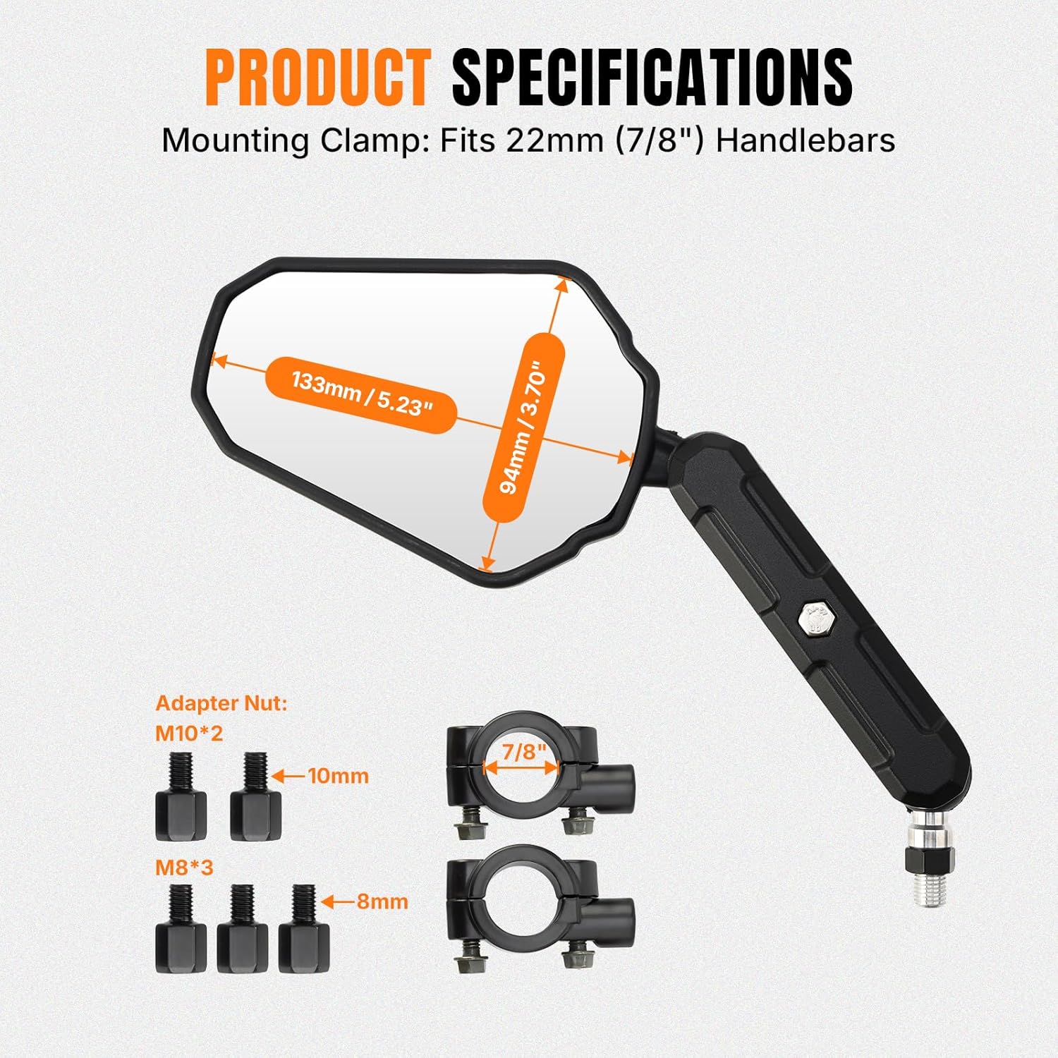 OUMURS Motorcycle Mirrors Universal M8 M10 Bolt 7/8" Aluminum Alloy Motorcycle Mirrors For Handlebars Mount Double Take Mirrors Foldable 360 Degrees Large HD Glass For ATV Dirt Bike Ebike