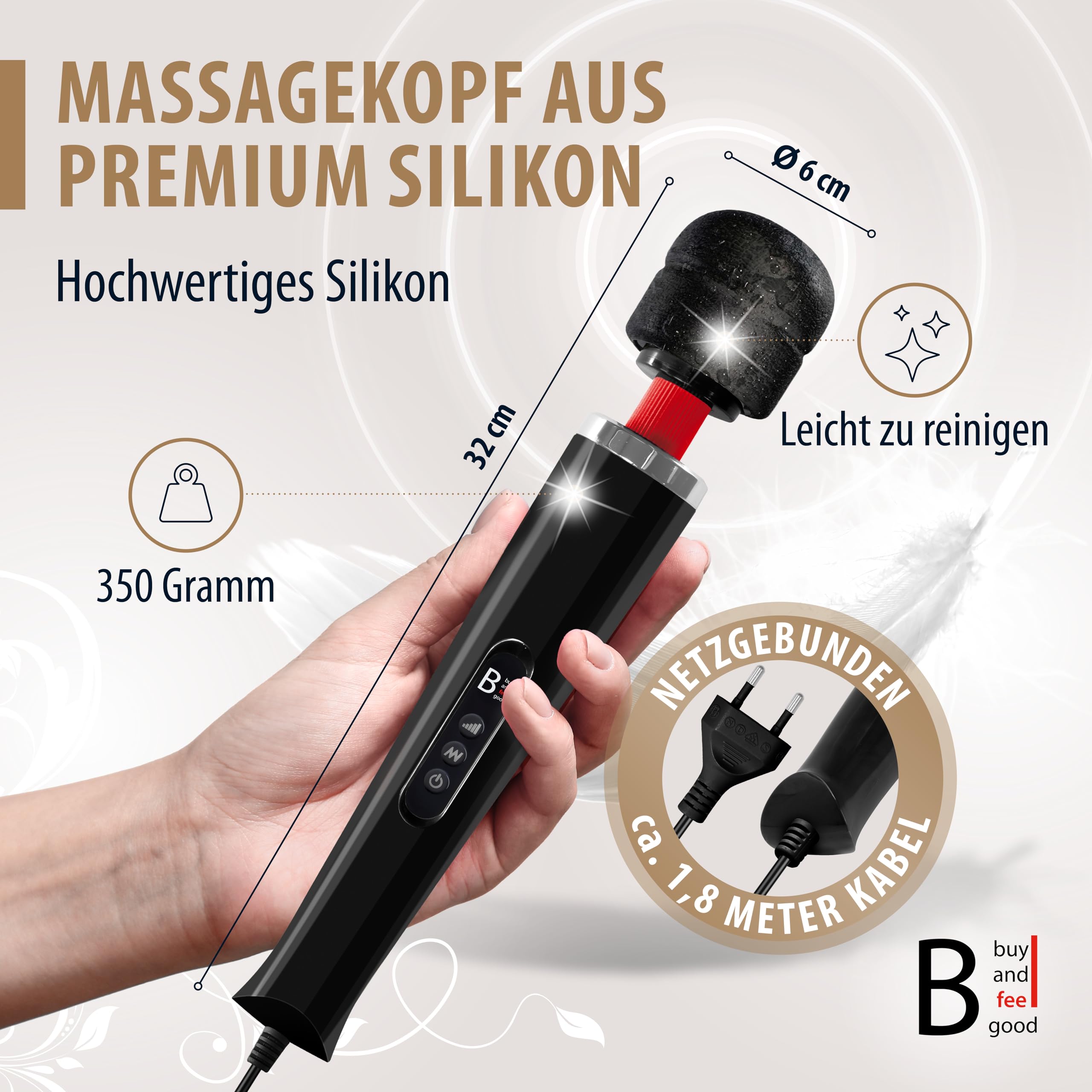 NUOVO – SUCCESSORE dell’originale di "BUYANDFEELGOOD” massaggiatore vibratori a bacchetta magica - ORA con pulsante EXTRA SPEED - Vibratori clitoridei in nero
