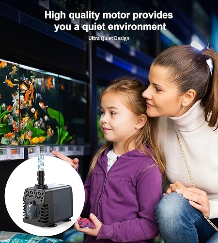 Miniatura 6 de Ankway Bomba de fuente, paquete de 2 bombas de agua sumergibles de 160 GPH (600 LH, 10 W) con tubo de 3.3 pies, bombas de estanque ultra silenciosas