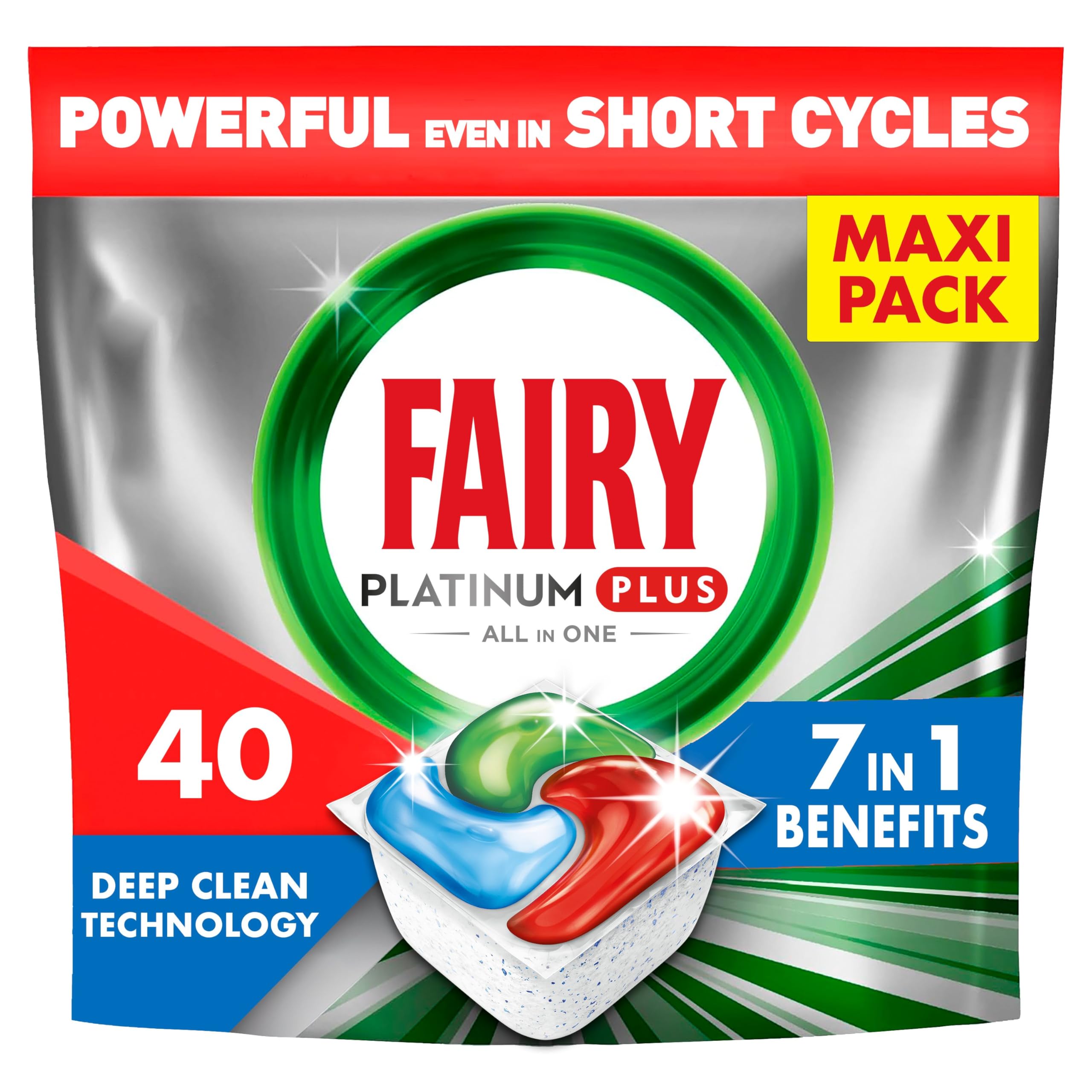 Fairy Platinum Plus Cytryna Tabletki do zmywarki All in One, 40 szt. | Najlepsze czyszczenie, aby naczynia były lśniąco czyste, nadają połysk i zapobiegają powstawaniu kamienia