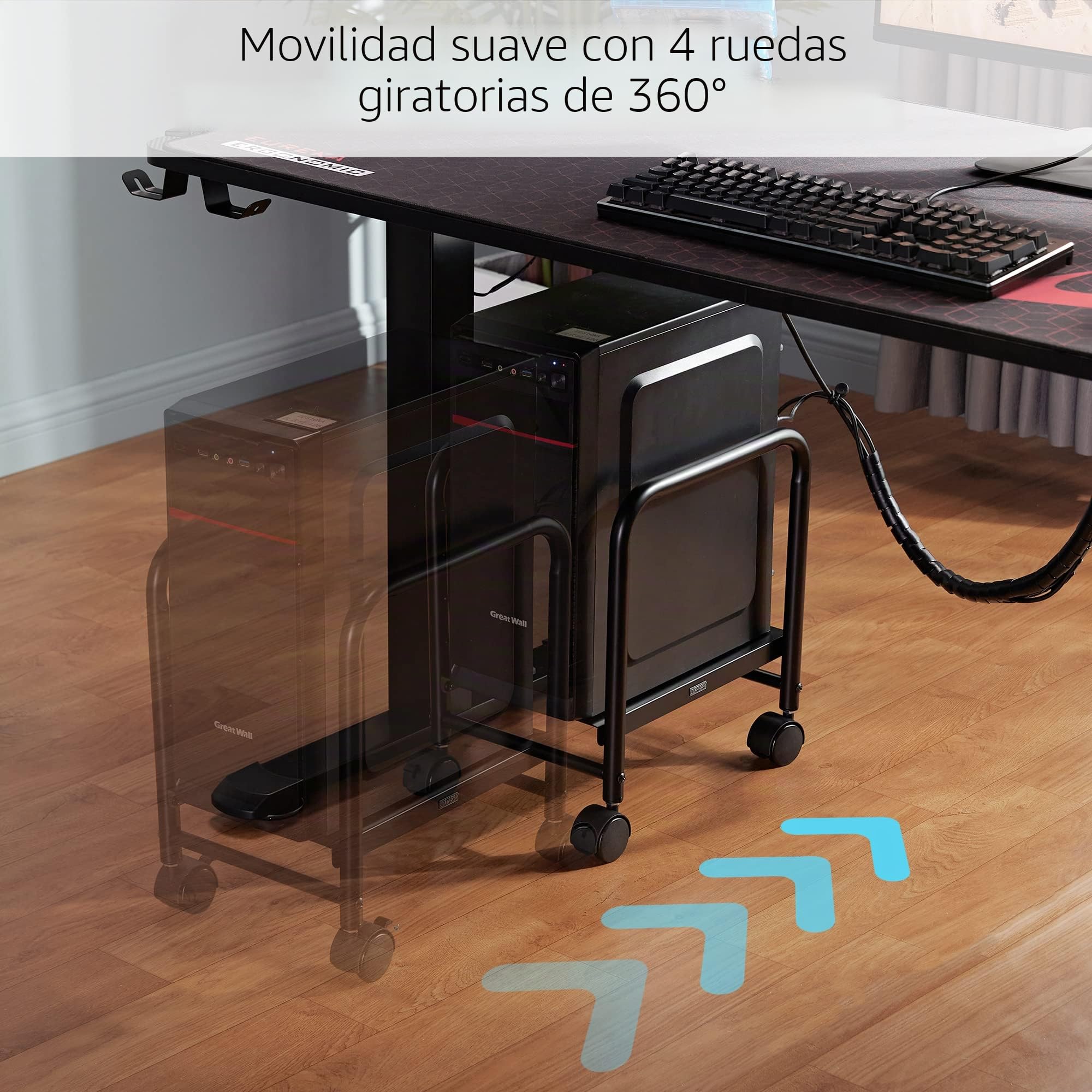 EUREKA ERGONOMIC Soporte para CPU móvil ajustable en altura para computadora Adecuado para los conversores de sobremesa Stand Stand Negro