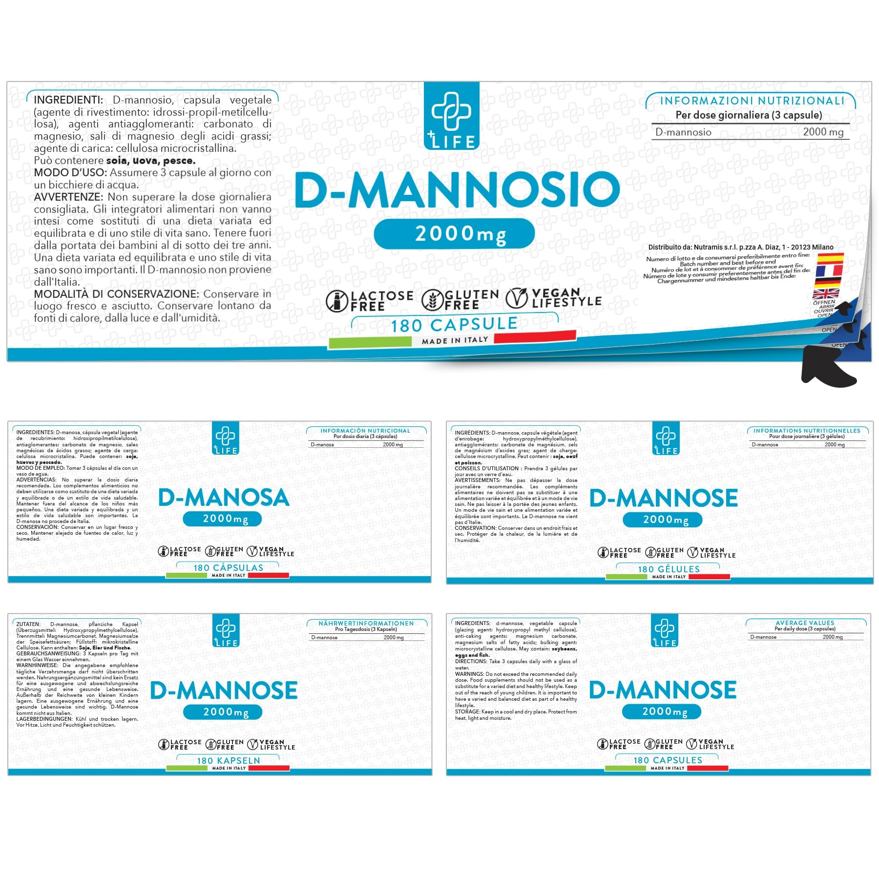 D Mannosio Puro 2000mg 180 Capsule PiùLife, 3 Al Giorno, Integratore Vie Urinarie Donna, Integratore Cistite, Benessere Quotidiano, Sostituto Al Mirtillo Rosso