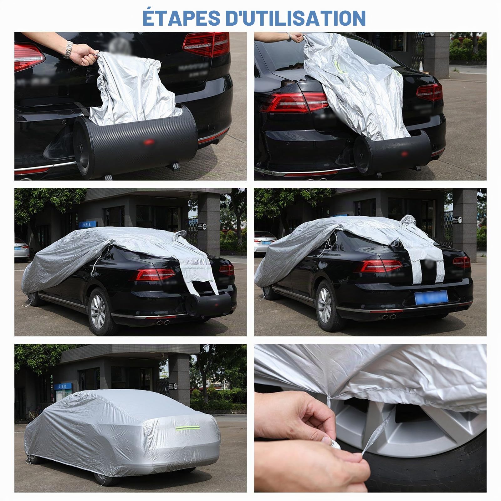 Housse de voiture rétractable universelle, coupe-vent, anti-neige, protection UV, batterie amovible
