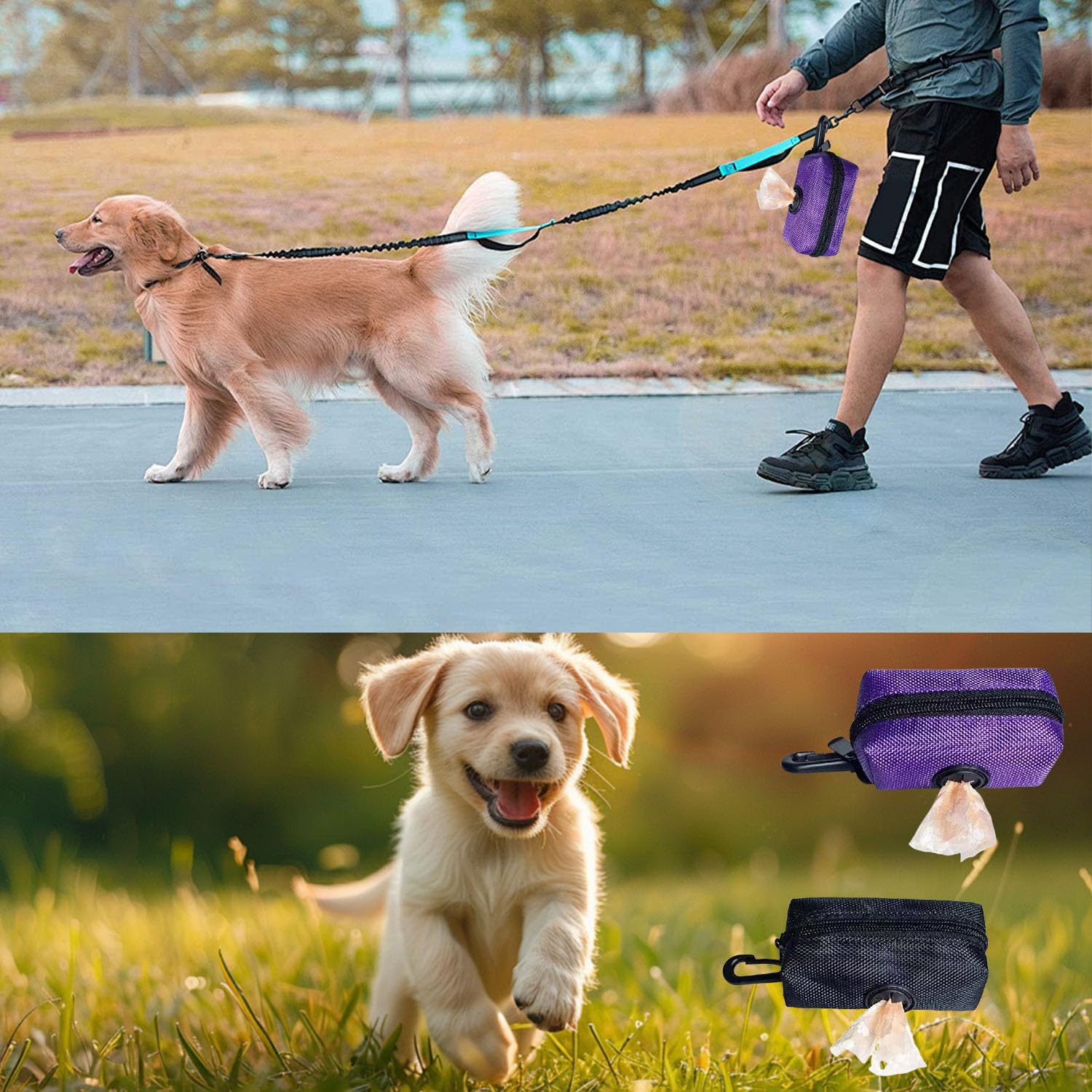 Dog Poop Bag Holder Dispenser For Leash With Premium Hook Small Doggy Poop Bags Zipper Pouch with Carabiner Clip - Image 4