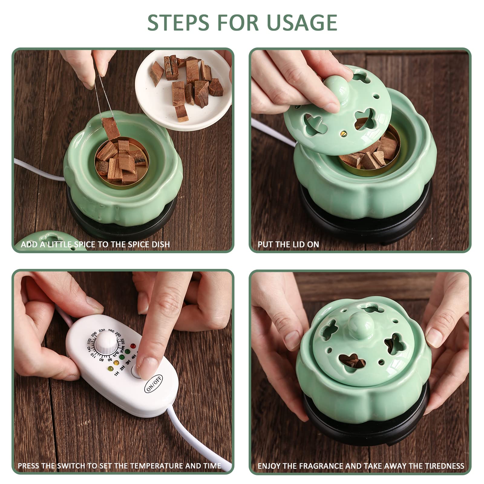 MIQXUAN Diffusore di Oli Essenziali,Forno per aromaterapia in Ceramica con Temperatura Regolabile,Resina di incenso di Legno di agar Home Office Camera da Letto Aromaterapia Regalo e Decorazione