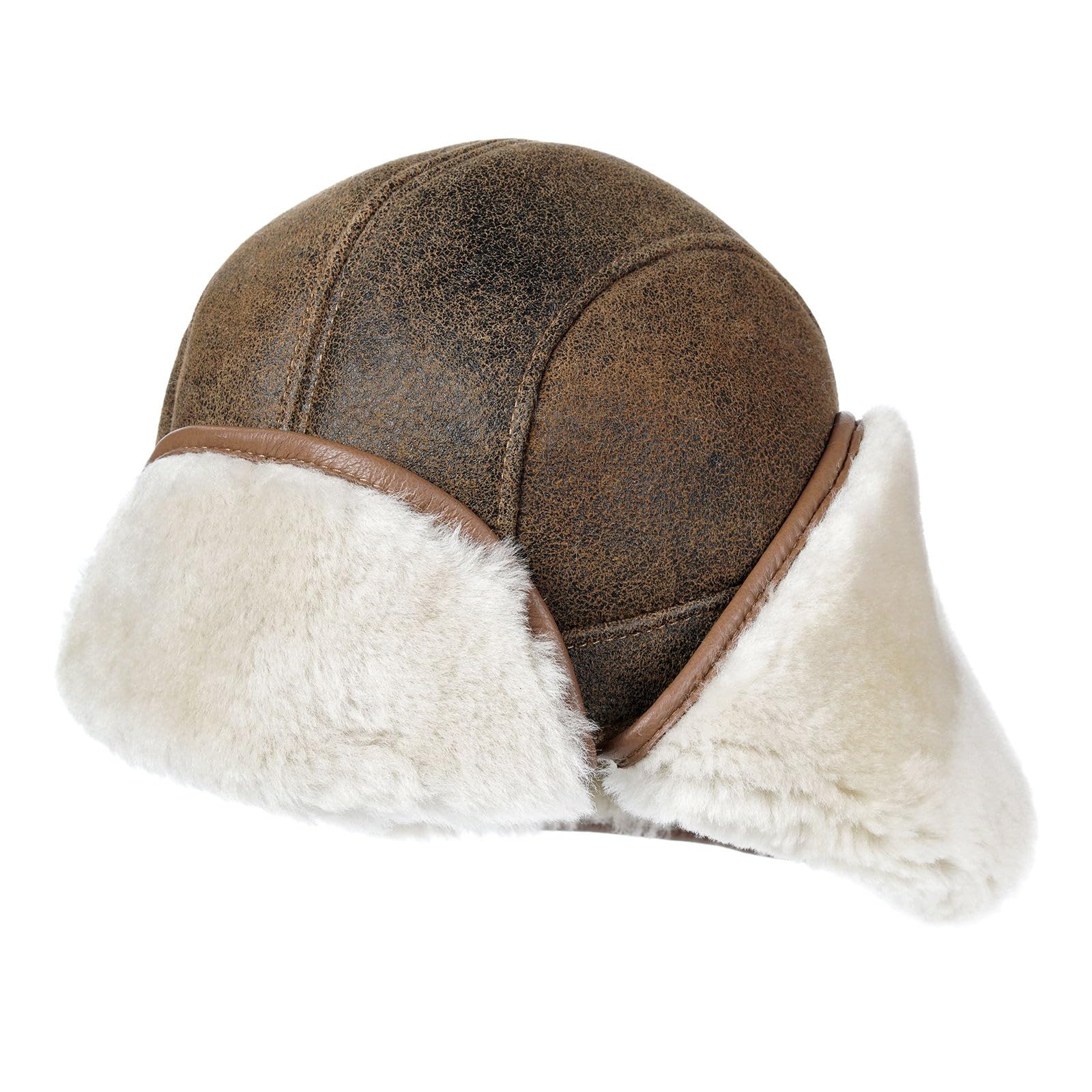 Harssidanzar Gorros de Invierno Gorros de Aviador para los Hombres Las Mujeres Piel de Cordero de Cuero de Sombrero Trapper CU610EU