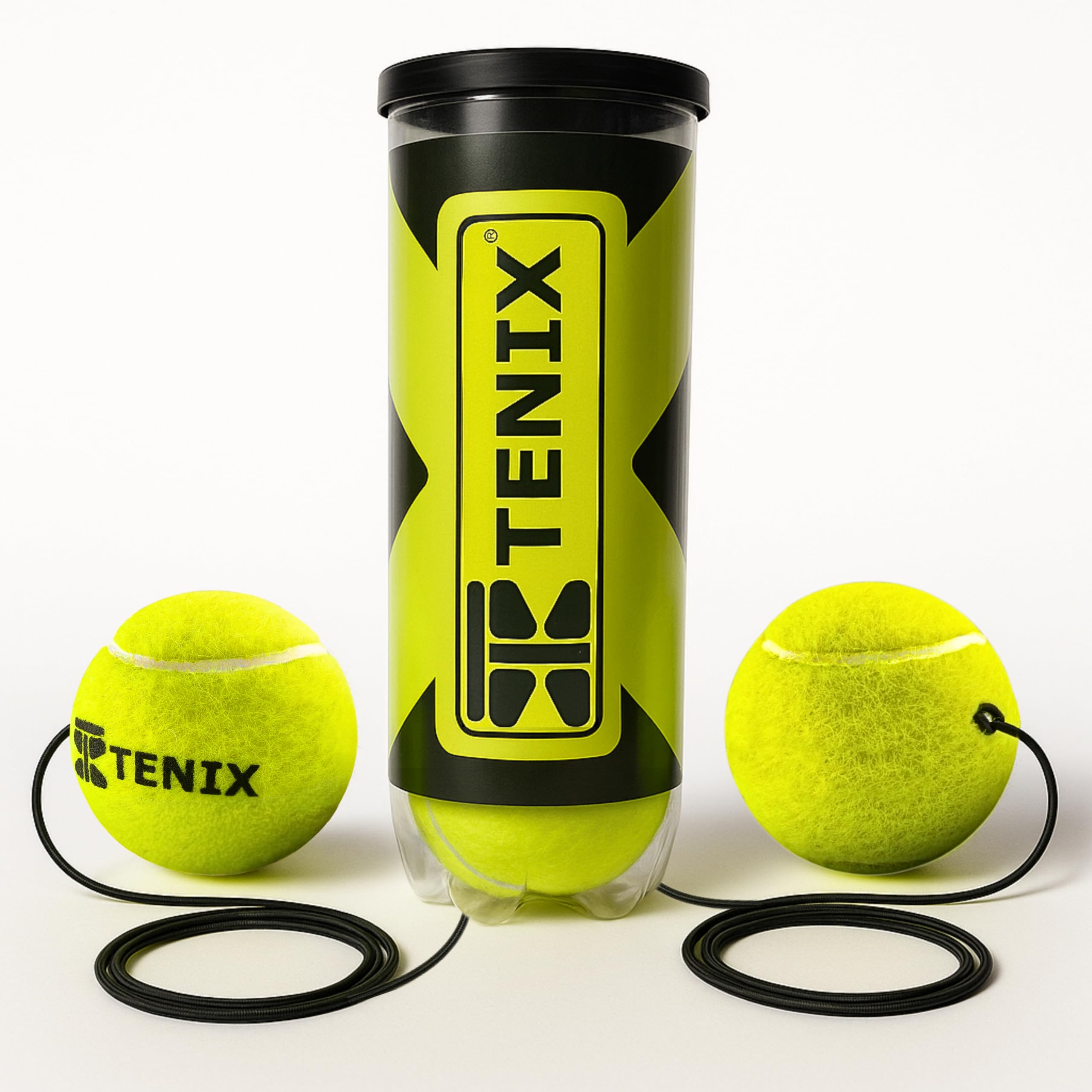 TENIX® Set da 2 palline da tennis con corda | Palline di ricambio Trainer | Inclusa lattina pressurizzata sigillata | Palline di ricambio con corda elastica per tennis trainer