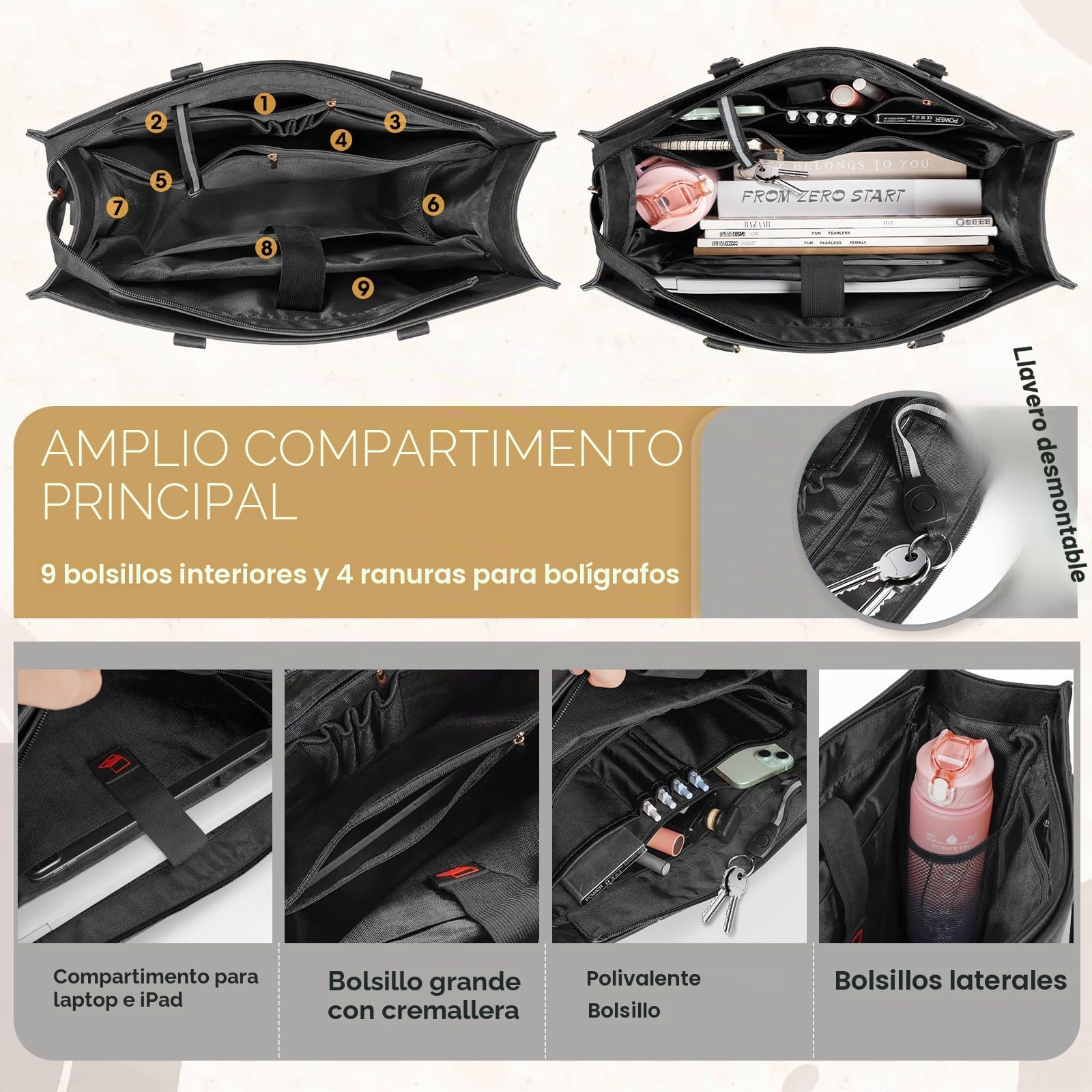 NEWHEY Bolso Universidad Mujer 15.6 Pulgadas Laptop Bolsa Trabajo Tote Grande con Embrague Cuero PU Maletín Bandolera Escuela Messenger Bolsa de Hombro Oficina Viajes Negocios