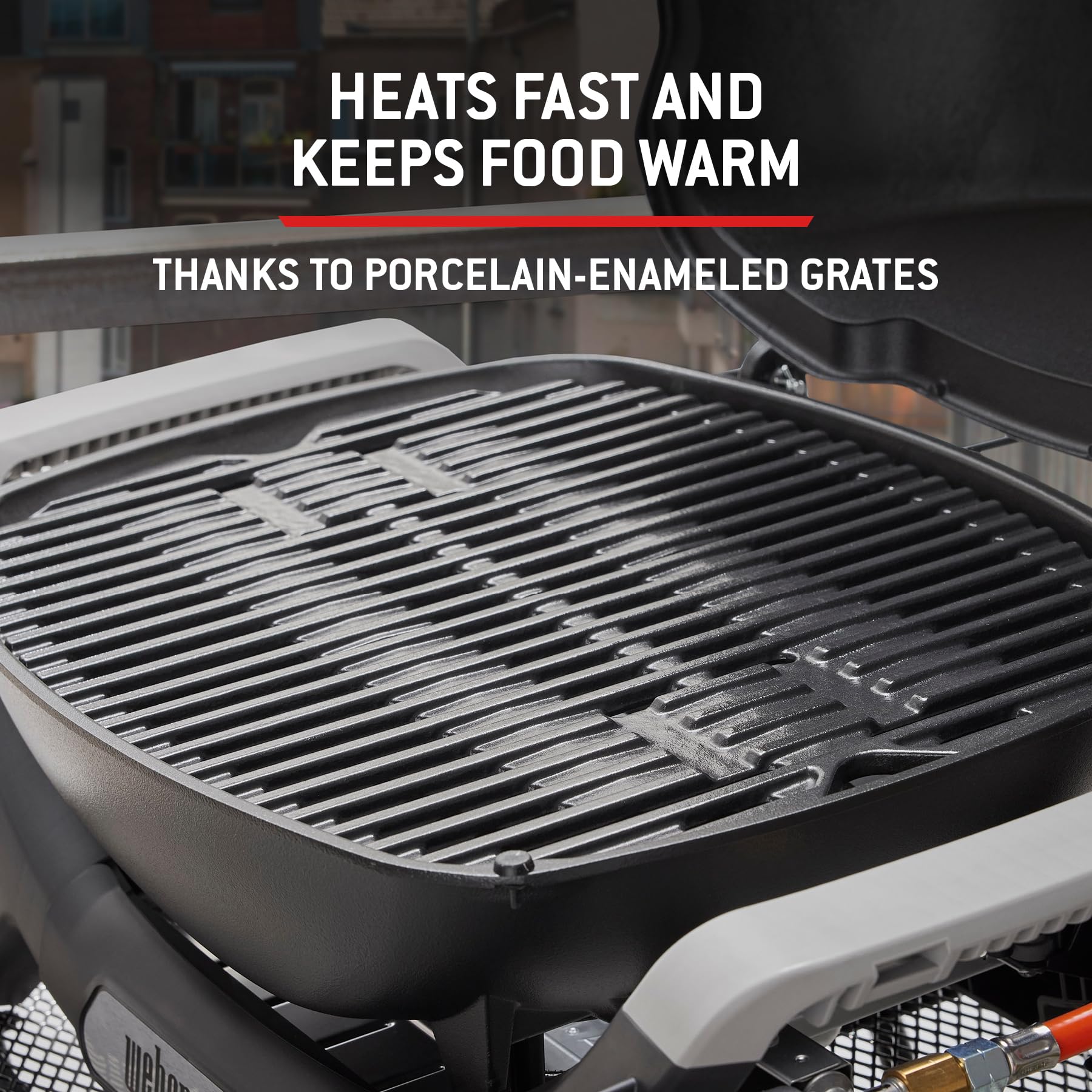 Weber Q 1100N – grill gazowy/przenośny grill na biwak, taras i balkon, wysokowydajny palnik, emaliowane porcelaną ruszty z żeliwa, elektroniczny zapłon, kolor Midnight Black
