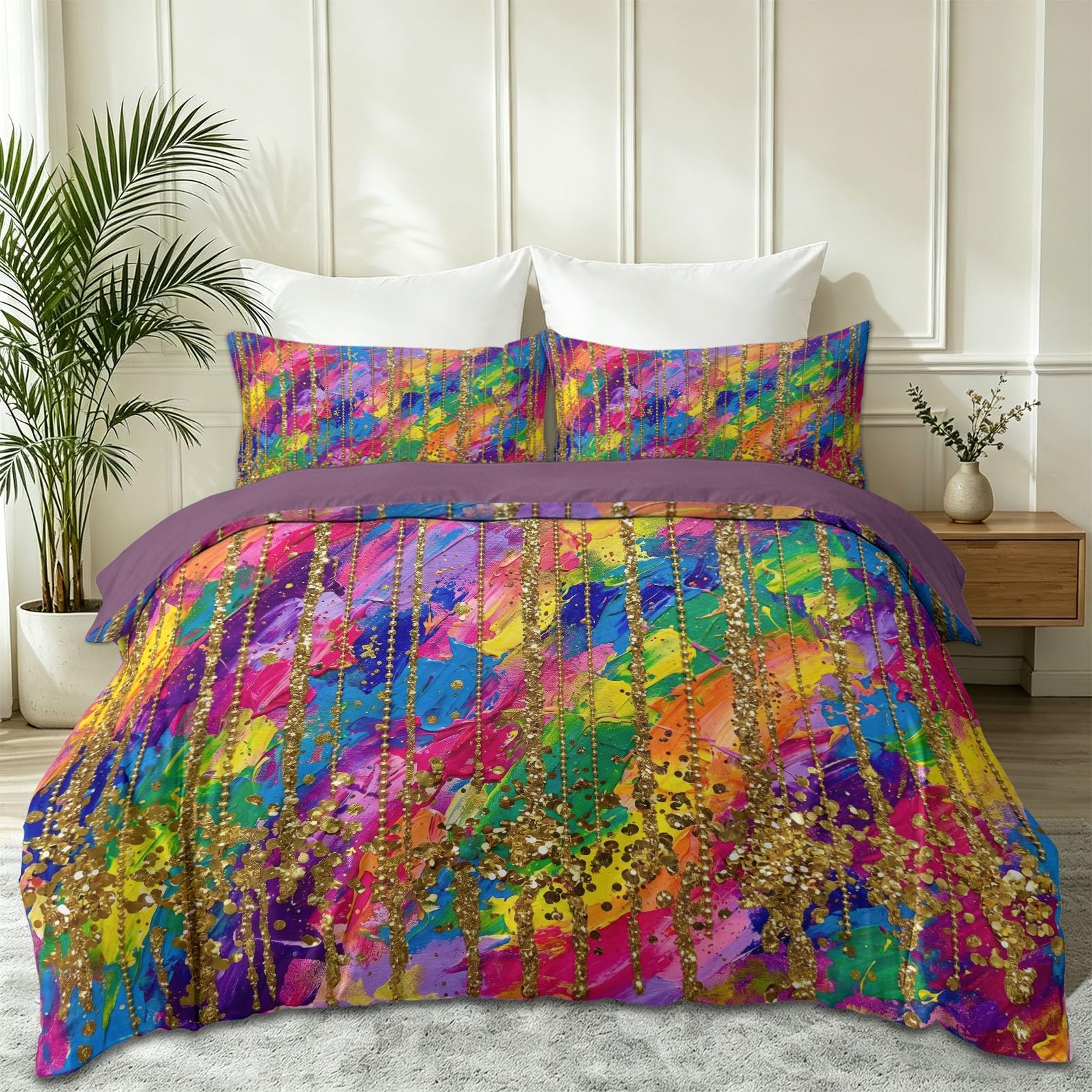 Fantazyjny 3-częściowy zestaw pościeli akwarelowej luksusowej, miękkiej poszewki na kołdrę 140 x 200 cm i 2 poszewki na poduszki 80 x 80 cm, 2-osobowy zestaw pościeli z zamkiem błyskawicznym