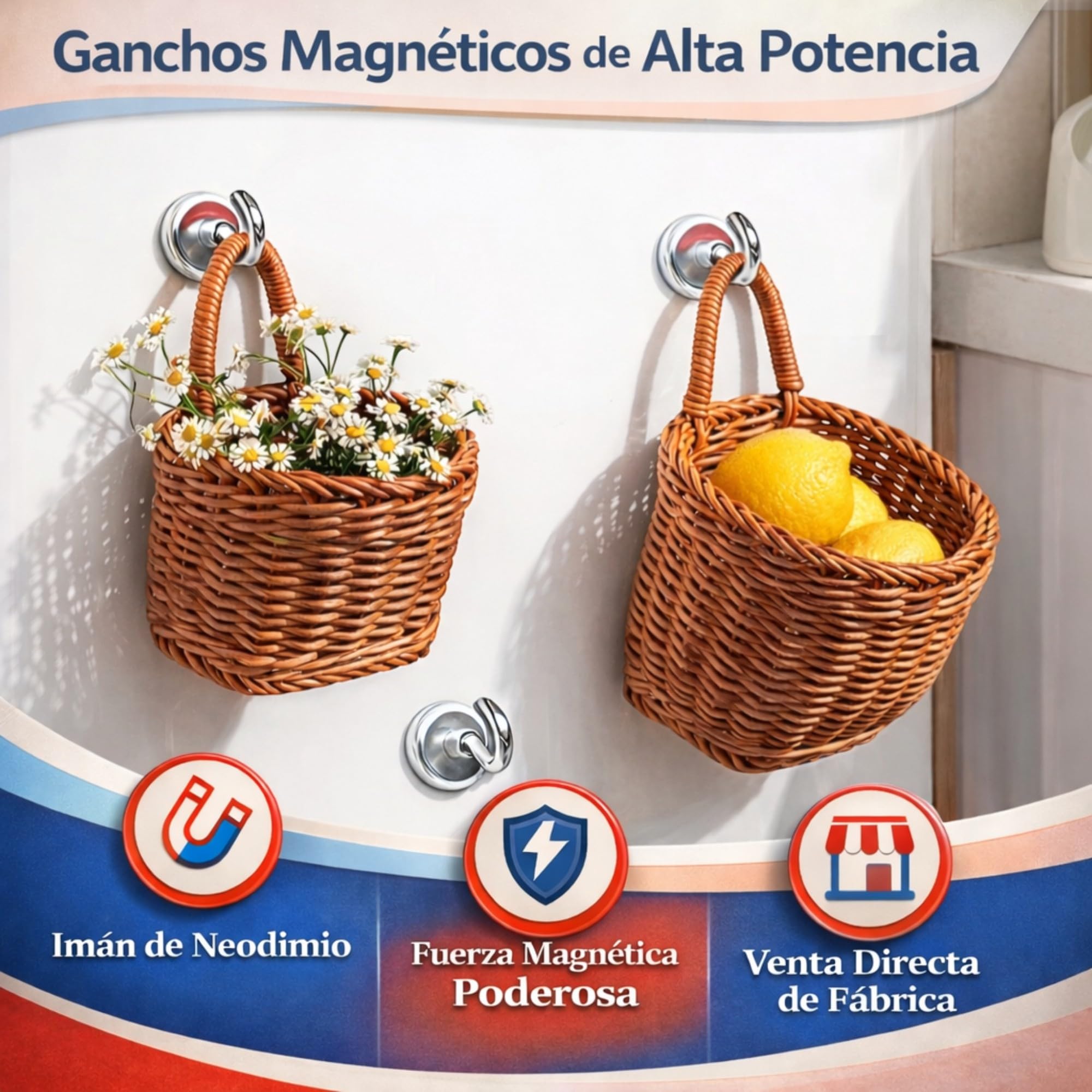 Alizones Gancho Magnético de Neodimio | Potente y Versátil para Organización y Fijaciones (E25 mm, 10 pcs)