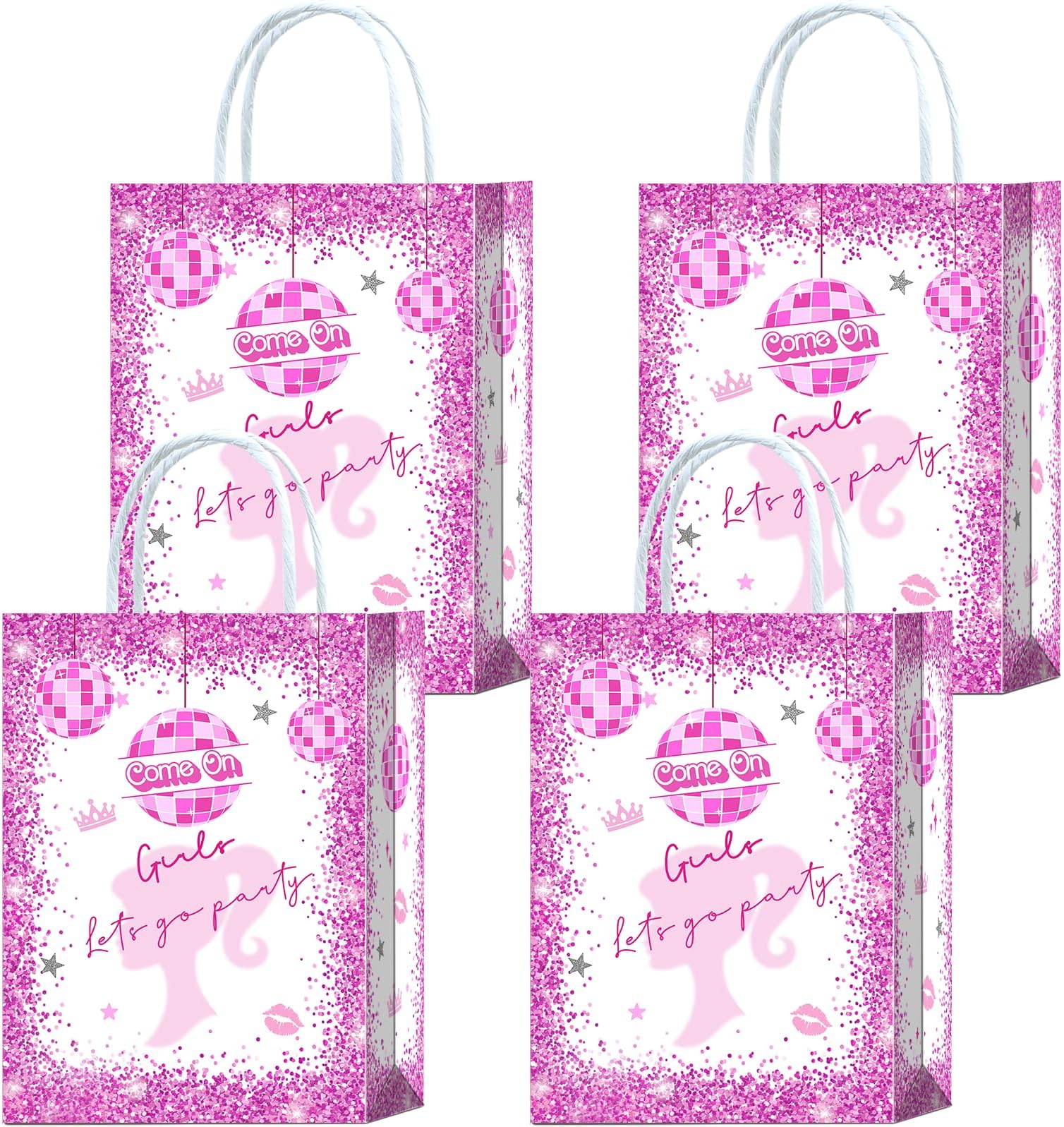 16 Pcs Pink Girl Doll Party Bags Sturdy Gift Bags Candy Bags Goodie Princess Theme Decoration LOL Dolls Birthday Bags for Birthday Holiday Bridal Shower Party Supply Party Decorations