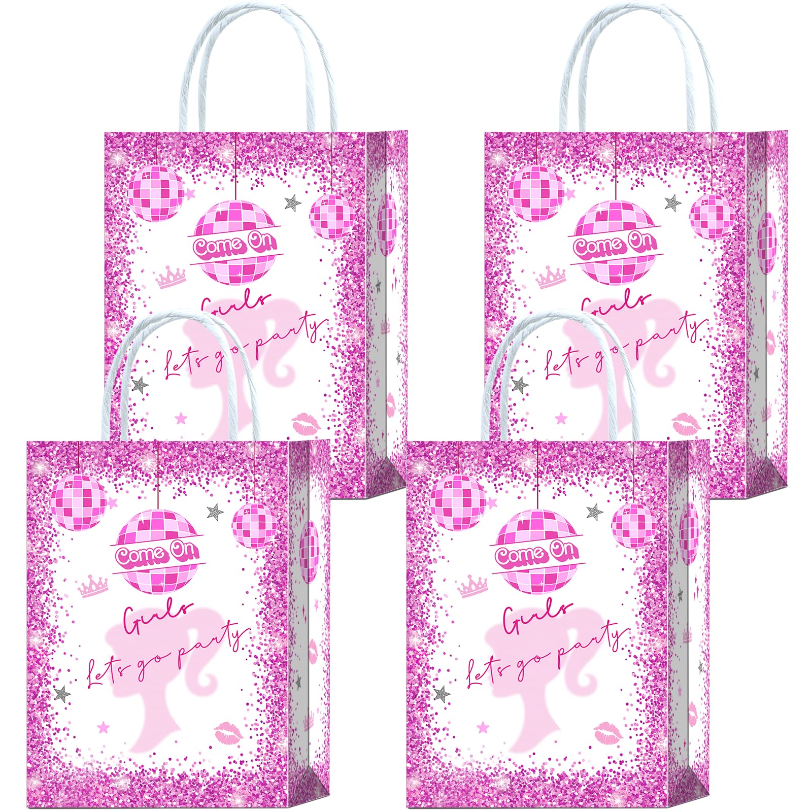 16 Pcs Pink Girl Doll Party Bags Sturdy Gift Bags Candy Bags Goodie Princess Theme Decoration LOL Dolls Birthday Bags for Birthday Holiday Bridal Shower Party Supply Party Decorations