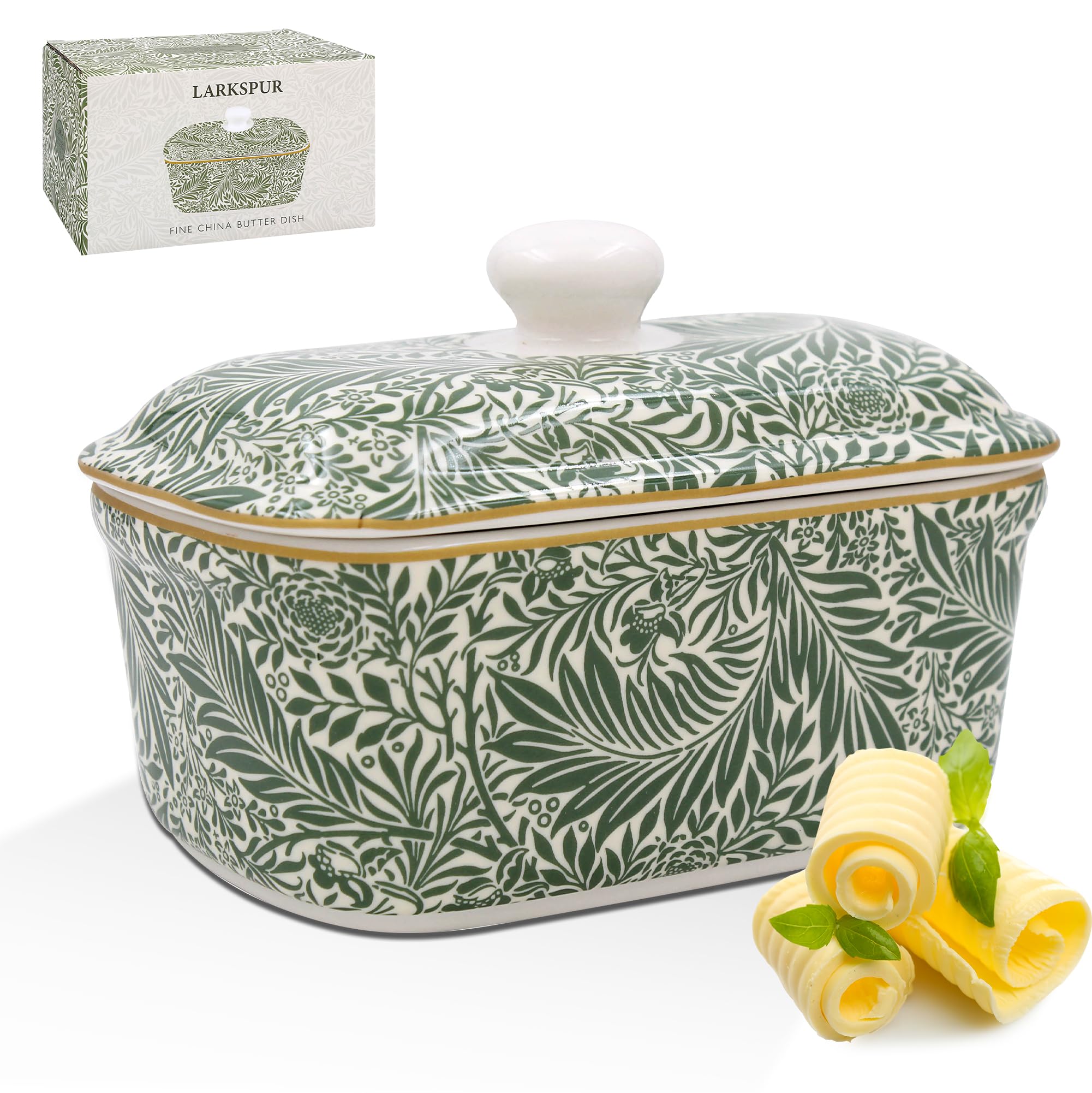 Lesser & Pavey Larkspur Butter Dish Fine China Multi Color Elegant Design For Butter Storage