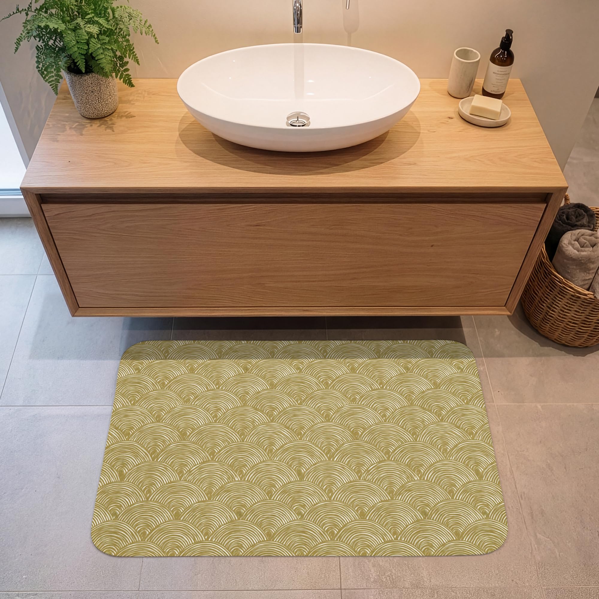 Alfombra Baño Rectangular 90x60 cm Decoracion Bathroom Mat Non Slip Shower Lavable Antideslizante Alfombrilla Tapete Banheiro Abanico - Geométrico - Verde