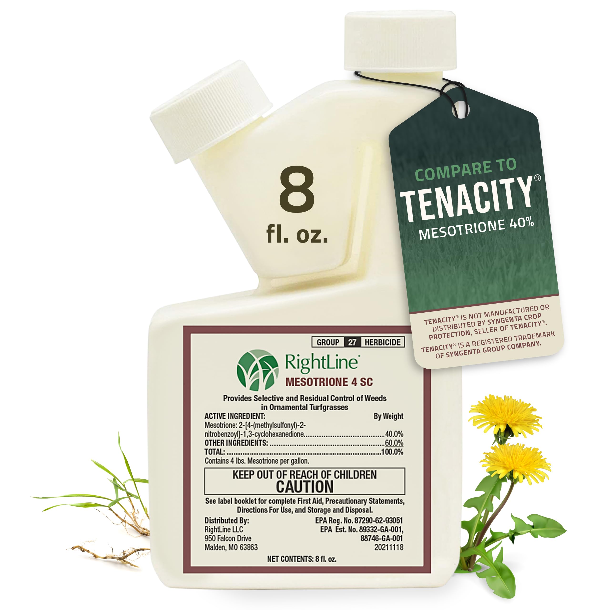 Mesotrione Weed Killer Concentrate for New & Existing Lawns 8 oz. (Compare to Tenacity) Post & Pre Emergent Weed Control Liquid Herbicide for Broadleaf Prevent & Crabgrass Killer for Lawns