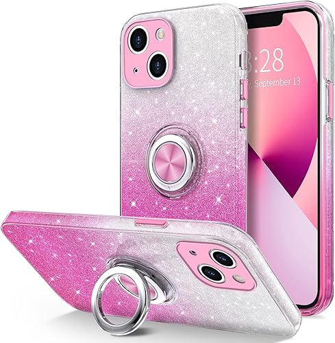 Miniatura 8 de Hython Funda para iPhone 13 con soporte de anillo soporte de anillo giratorio de 360  borde dorado chapado brillante Funda protectora de lujo para