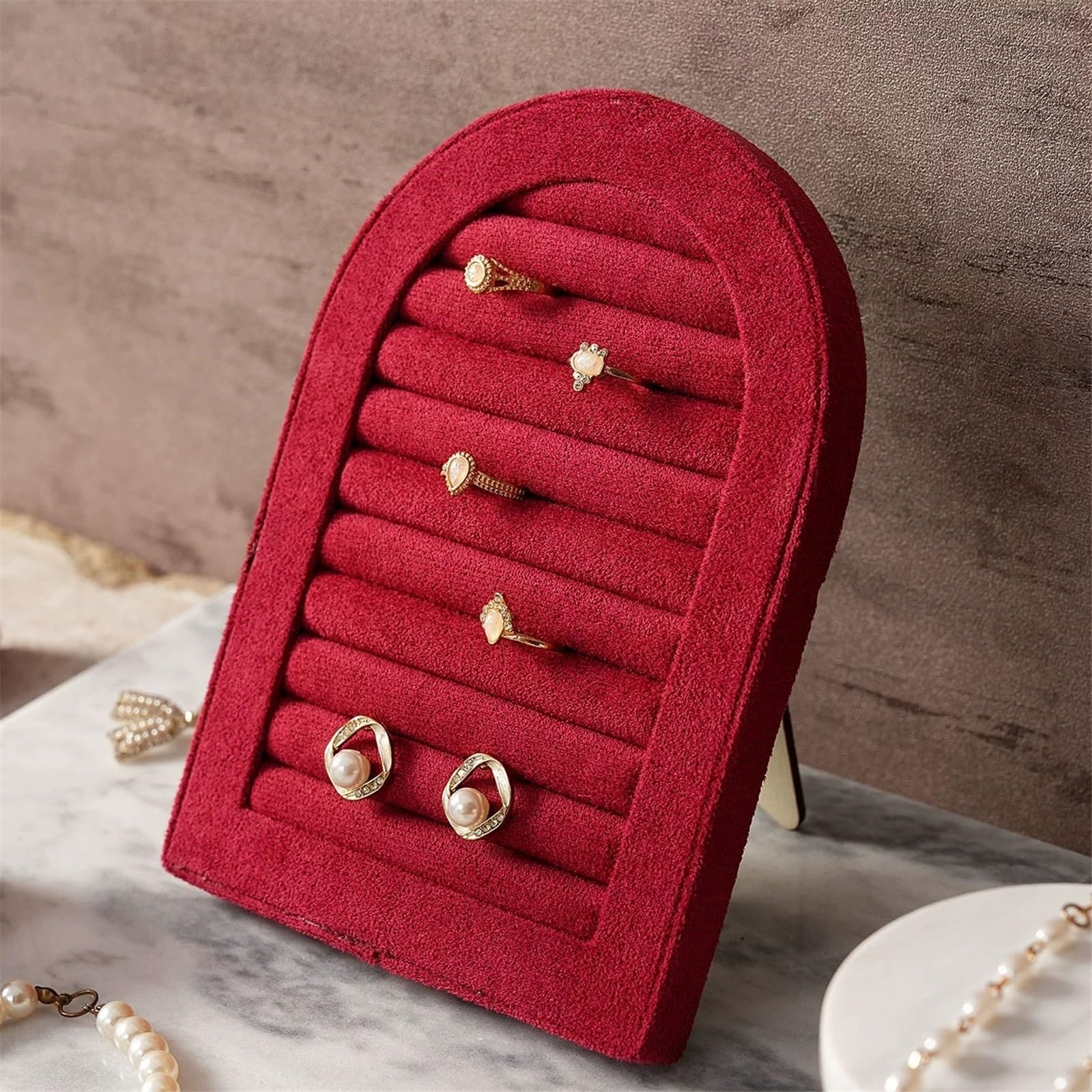 Stojak na biżuterię 7 Pcs Velvet Ring Holder Marble Tray Jewelry Stand Set Stojak na naszyjnik