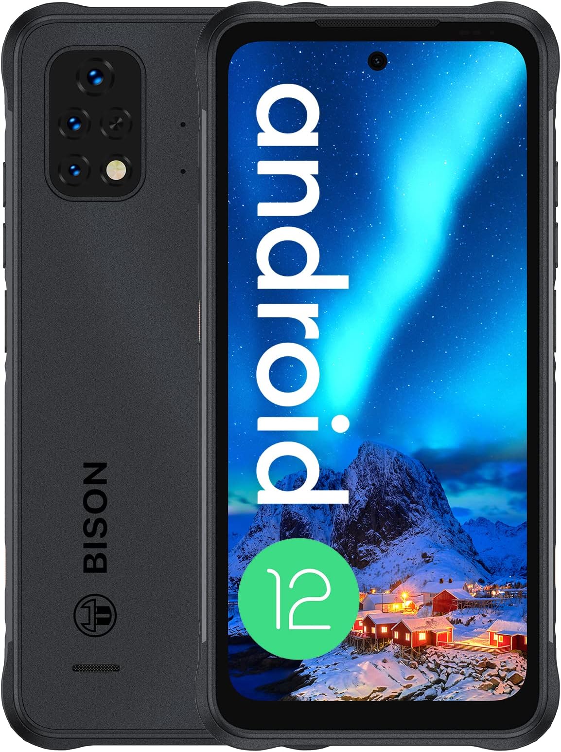 UMIDIGIBISON 2 NFC Rugged Smartphone,6GB+128GB,6150mAh,48MP+24M,MediaTek Helio P90 Processor,6.5'' 2.4K FHD+ Display,IP68/IP69K Waterproof Phone,Android 12, 4G Dual SIM/AI Face/GPS/OTG/Type-C-Black