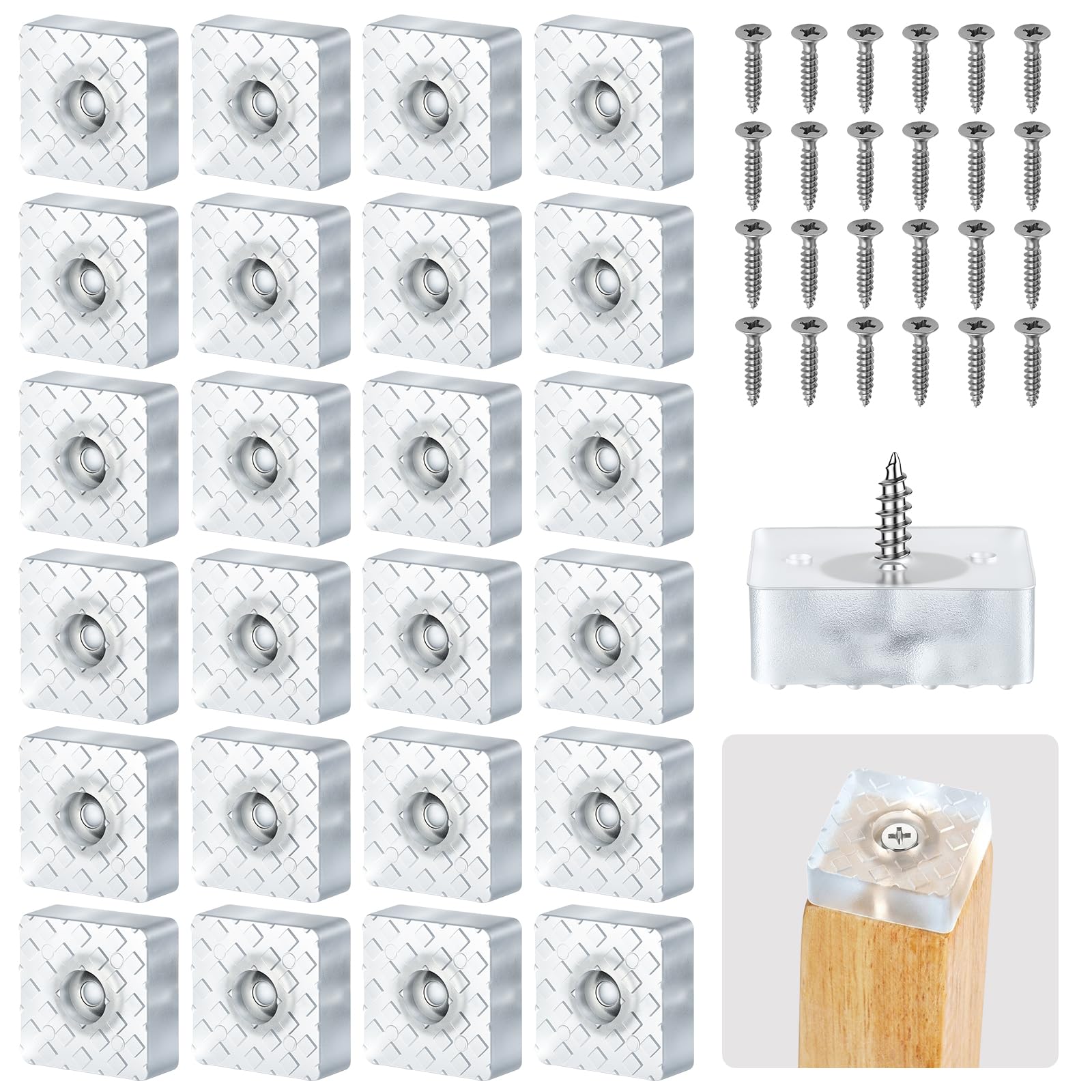 NUTKIT 24PCS Screw-On Rubber Feet, 30*30mm Non-Slip Furniture Feet(Clear​)