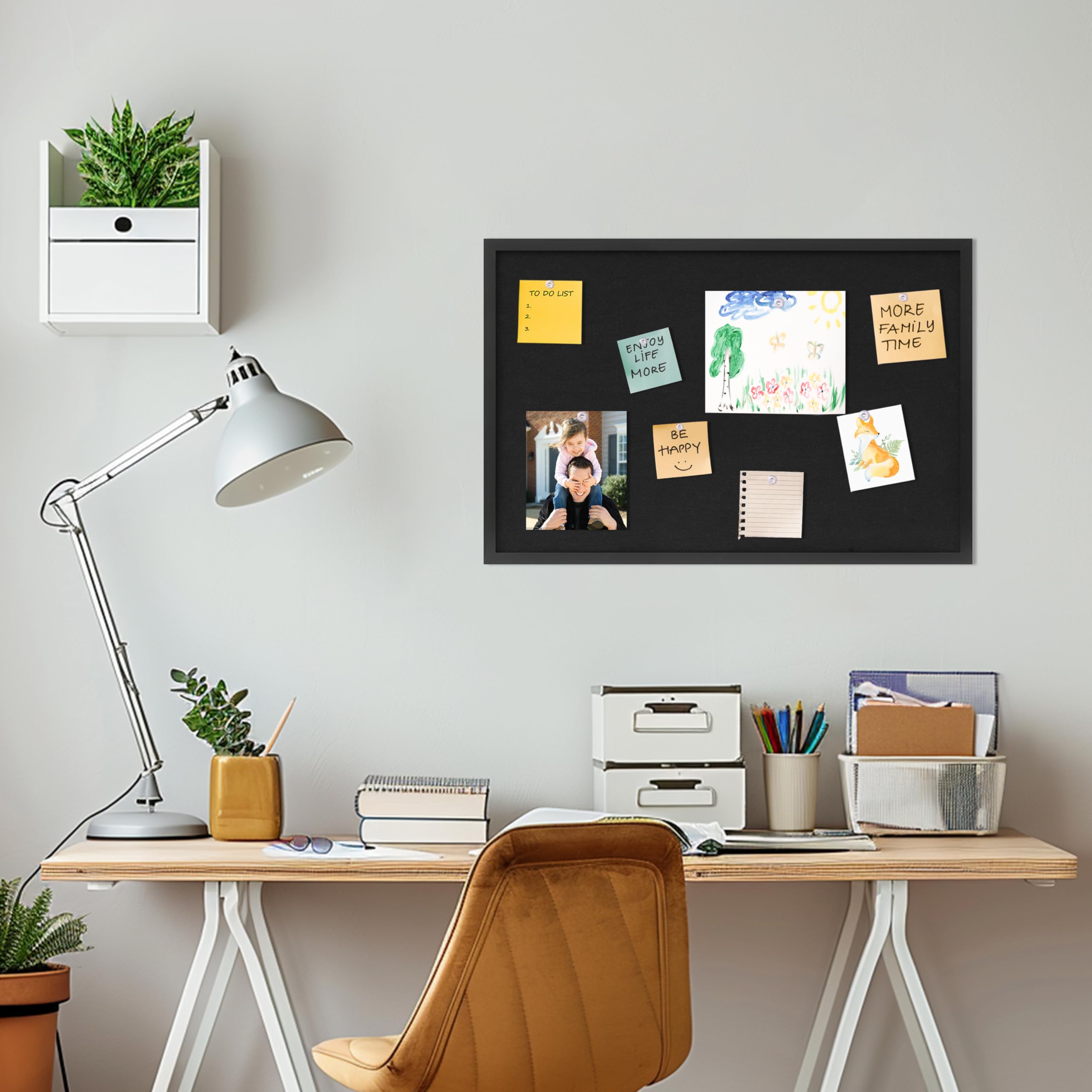 DAHAPYBOO Tablica korkowa z lnianą czarną tablicą ogłoszeń, 76 x 50 cm, tablice korkowe do biura, domu, szkoły, tablicy ogłoszeń lub dekoracji tablicy wizji.