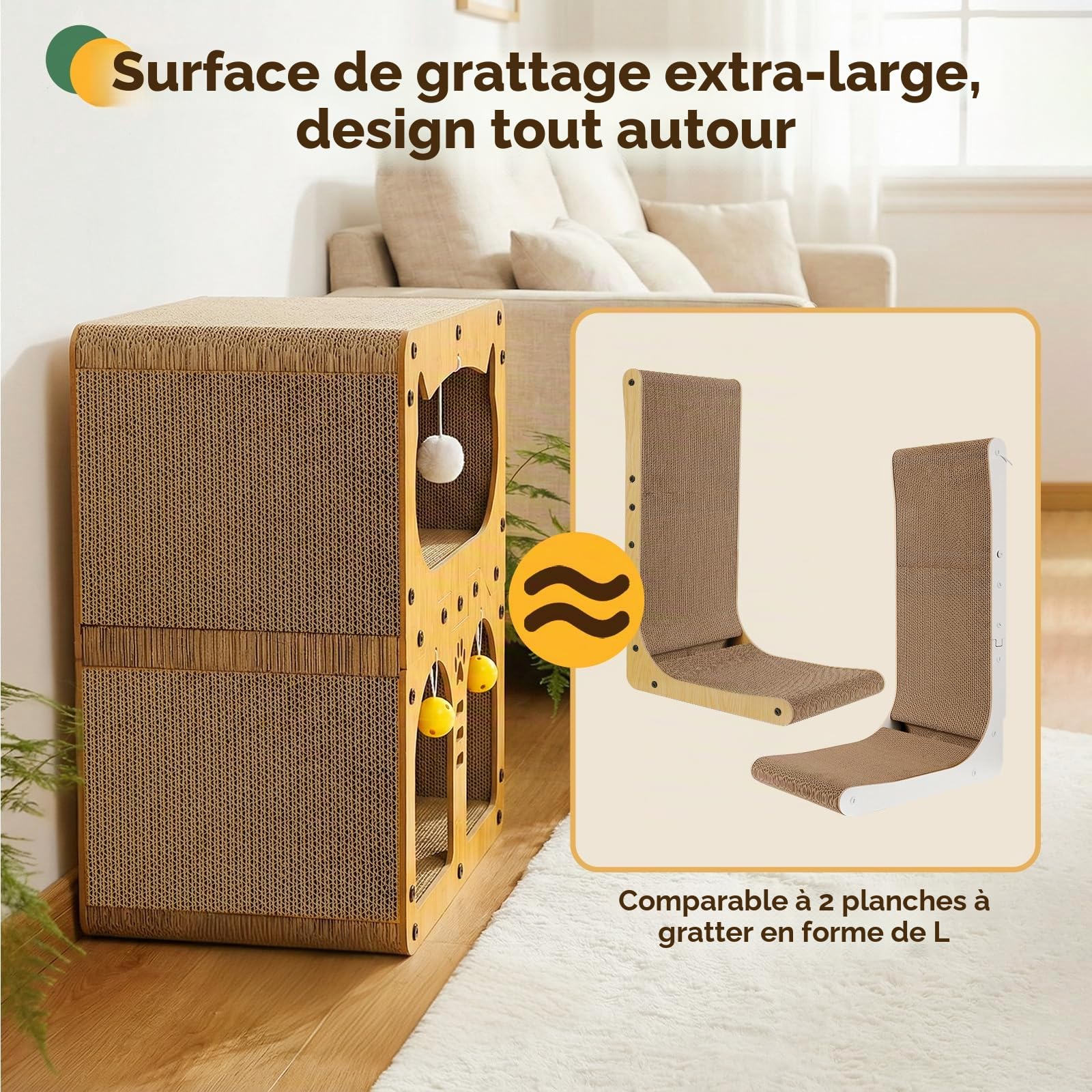 Gimars Griffoir pour Chat Double Couche, Grattoir Chat Carton XL 51 x 43 x 28,5 cm, Griffoir Chat Maison pour Griffer, Se Cacher et Se Reposer, Charge 20 kg, Montage requis (env. 37 vis)