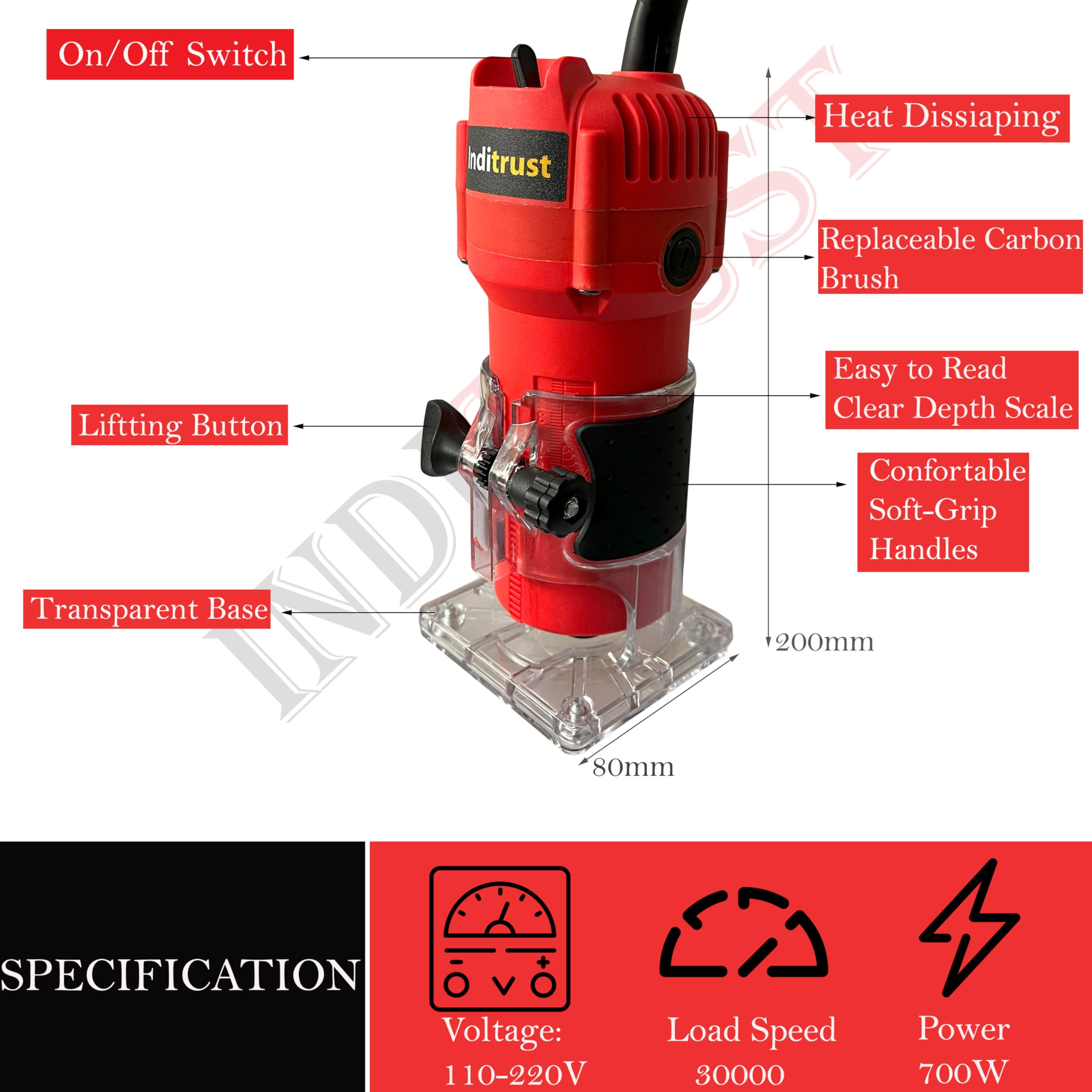 Inditrust Professional Palm Router 30000 RPM 6.35mm Trimmer 700W Machine Tool with 6 MONTHS WARRANTY 3