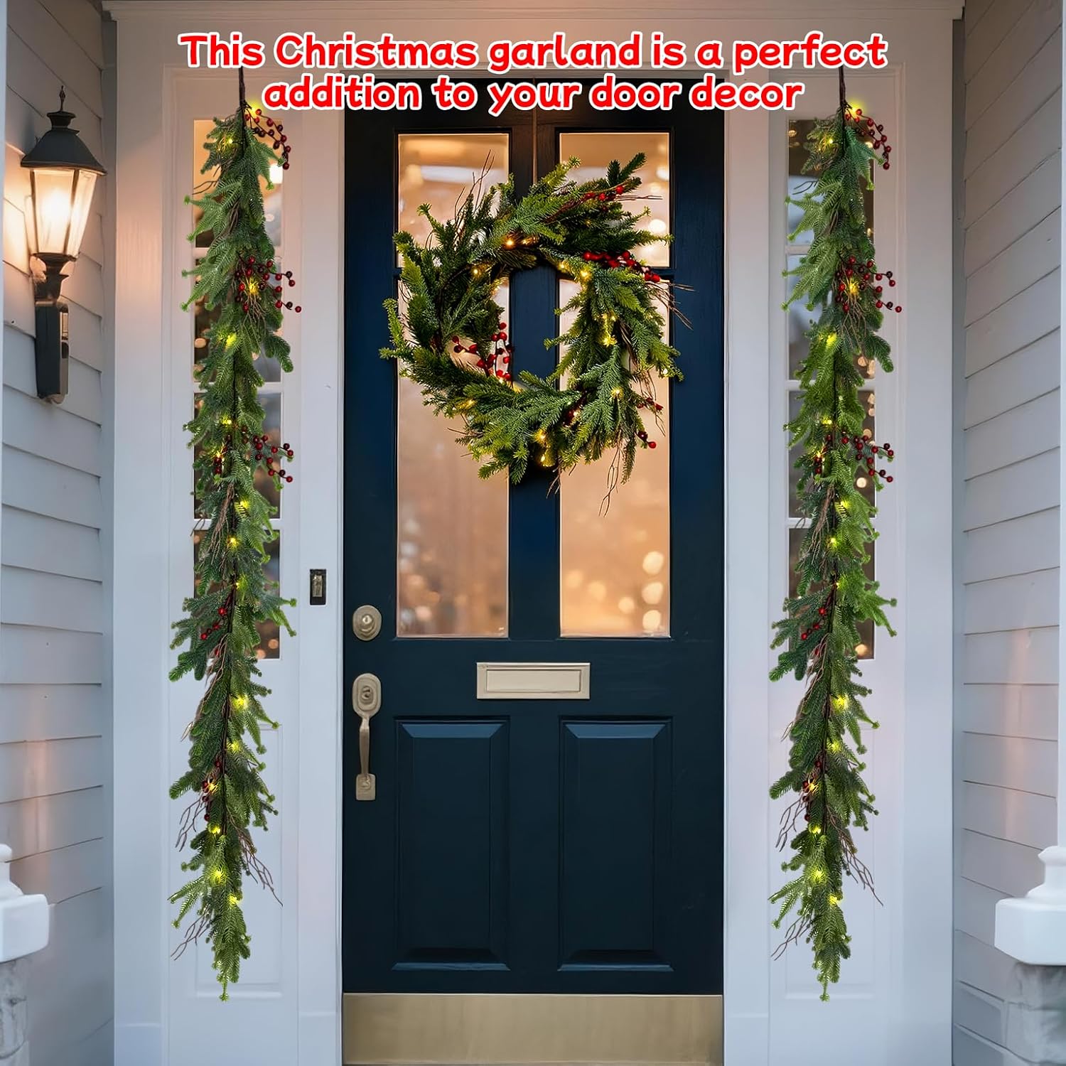 Norfolk Pine Garland, 6.2ft Real Touch Artificial Christmas Garland Christmas Greenery Garland with Timer, 20led, Red Berries for Mantle Table Wall Fireplace Indoor Outdoor Christmas Decor