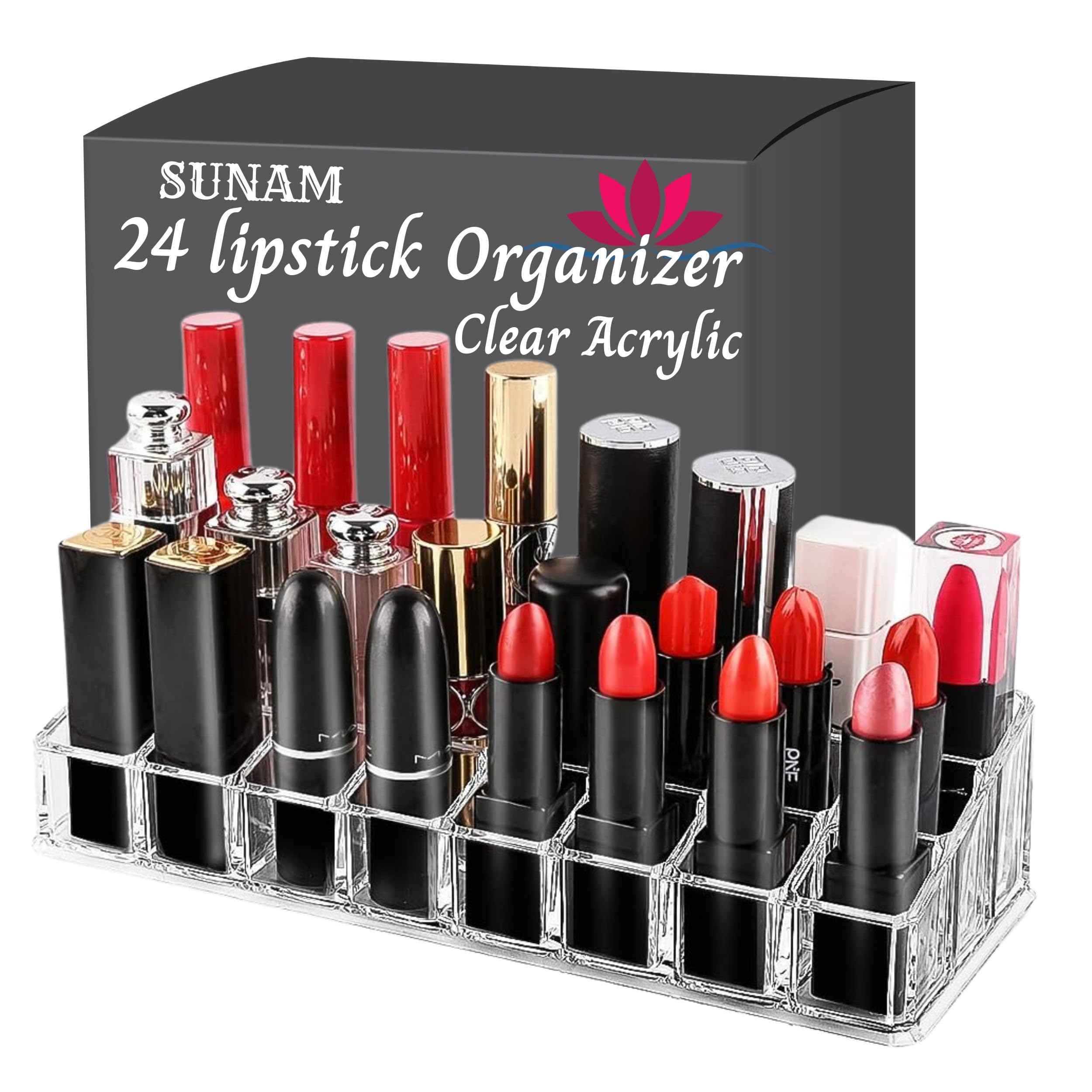SUNAM Acrylic Lipstick Organizer 24 Compartment Transparent Grid Holder Stand Tray Organiser For Women Lipsticks Storage Cosmetic Display Case, Cosmetics (B074N13R5H) Amazon Price History, Amazon Price Tracker