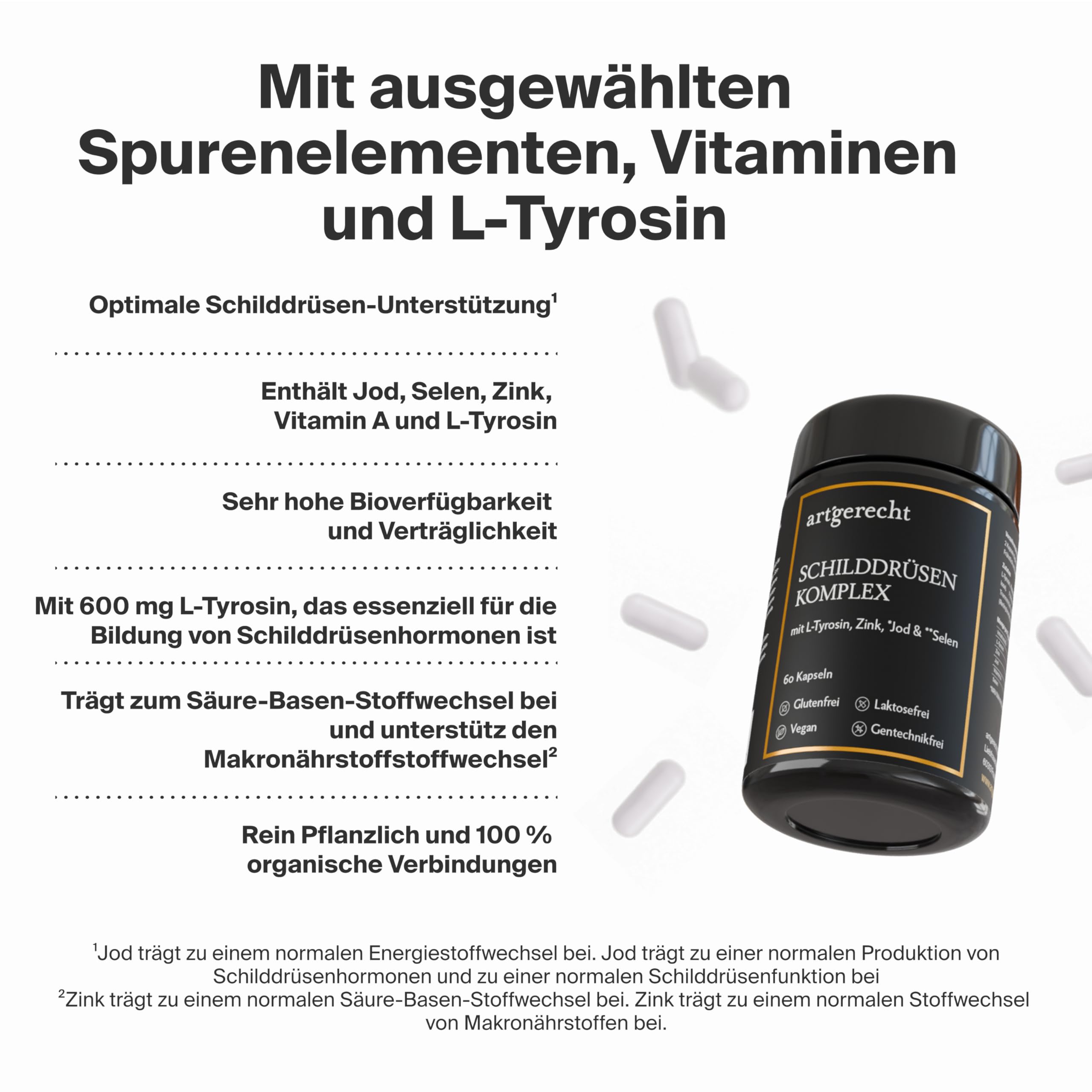 SCHILDDRÜSEN KOMPLEX – 30 Kapseln mit Jod, Selen, Zink & L-Tyrosin | Für Energie, Hormonbalance & Stoffwechsel | natürliche Unterstützung der Schilddrüsenfunktion | Vegan & laborgeprüft