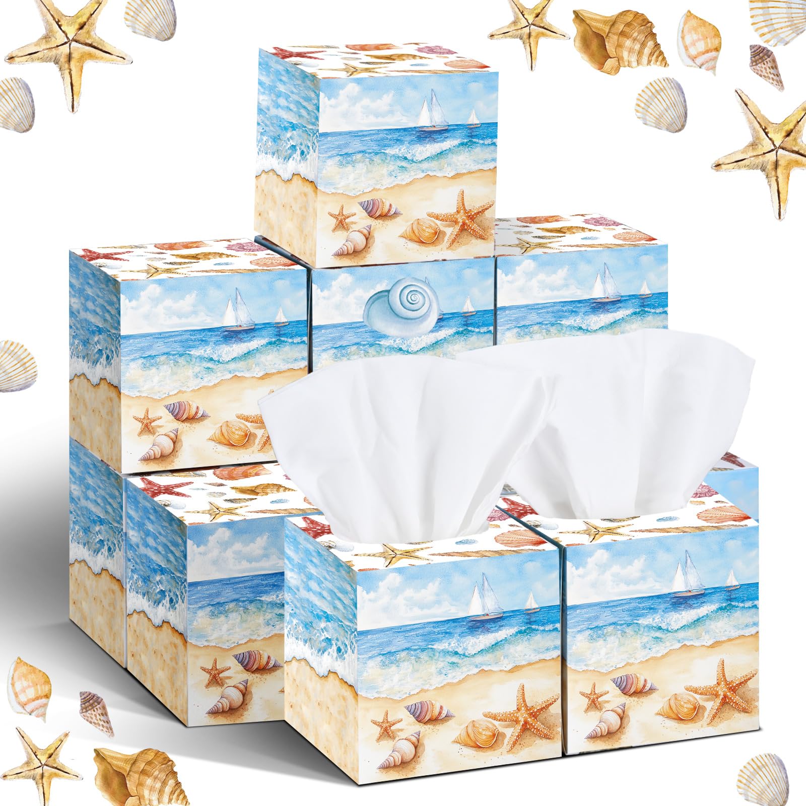 Fourluoo 12 Pack Summer Facial Tissues Cube Face Boxes 600 Sheets 3 Ply Small Square Tissues Bulk for