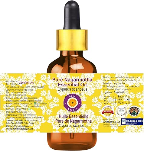 Miniatura 3 de Deve Herbes Aceite esencial puro de nagarmotha (Cyperus scariosus) con cuentagotas de vidrio destilado al vapor, 0.5 fl oz (0.50 oz)