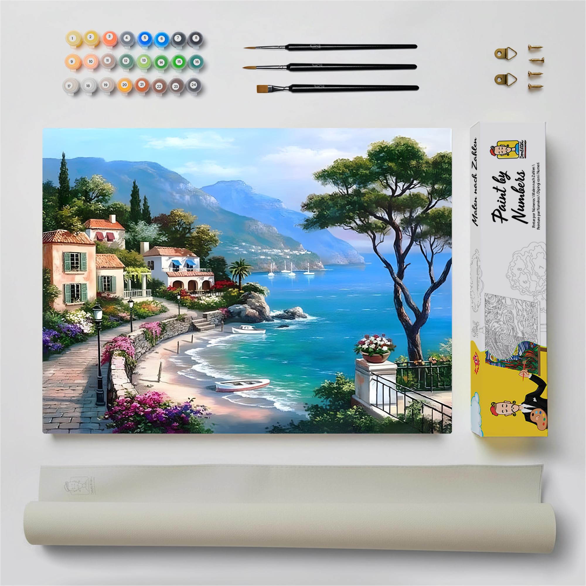 Kit De Pintura Por Números Para Adultos – Paisaje Marino De 50x40 Cm, Incluye Lienzo, Pinturas Acrílicas Y 4 Pinceles, Relajante Y Decorativo