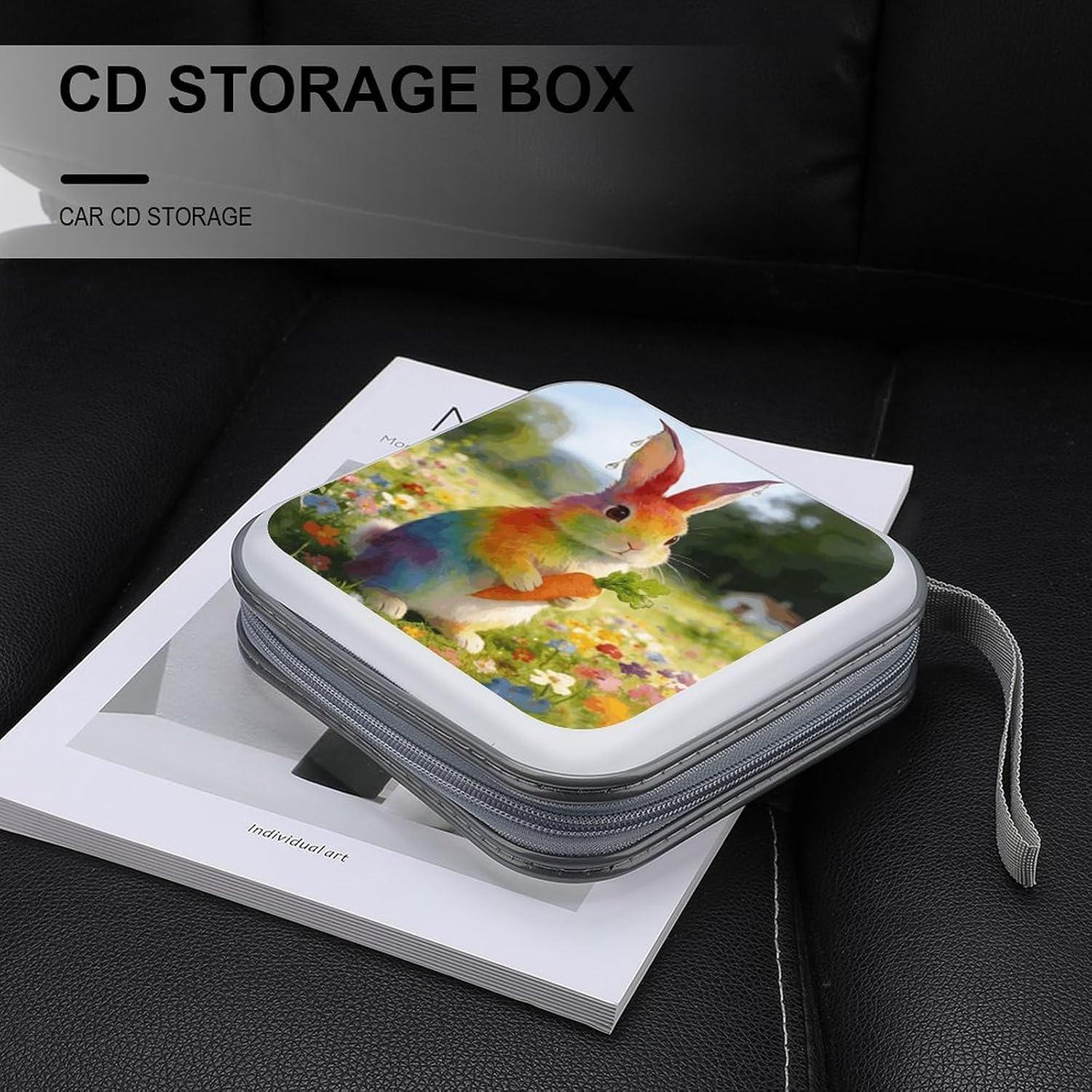 Colorful Bunny Pose CD Case 40 Capacity Hard Plastic DVD Cases Portable Disc Wallet Storage Binder Heavy Duty VCD Storage Box Large Media Binder for Car Home Office Travel image 5