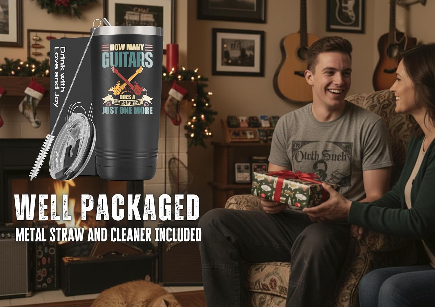 Onebttl Guitar Gifts For Men, Guitarist Music Lover Musical Gift for Musician, 20 oz Stainless Steel Insulated Tumbler with Straw, Lid, One More - Image 7