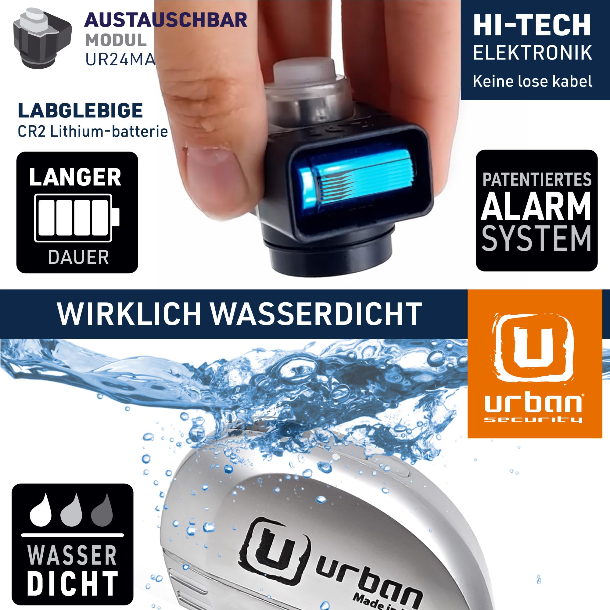 URBAN UR22 Bremsscheibenschloss Ohne/Mit Alarm Hi-Tech 120dB+LED+Warnfunktion Optionale Aktivierung, Langlebige Batterie, Wasserdicht, Motorradschloss Diebstahlsicherung Vespa Spezial Universal 6mm