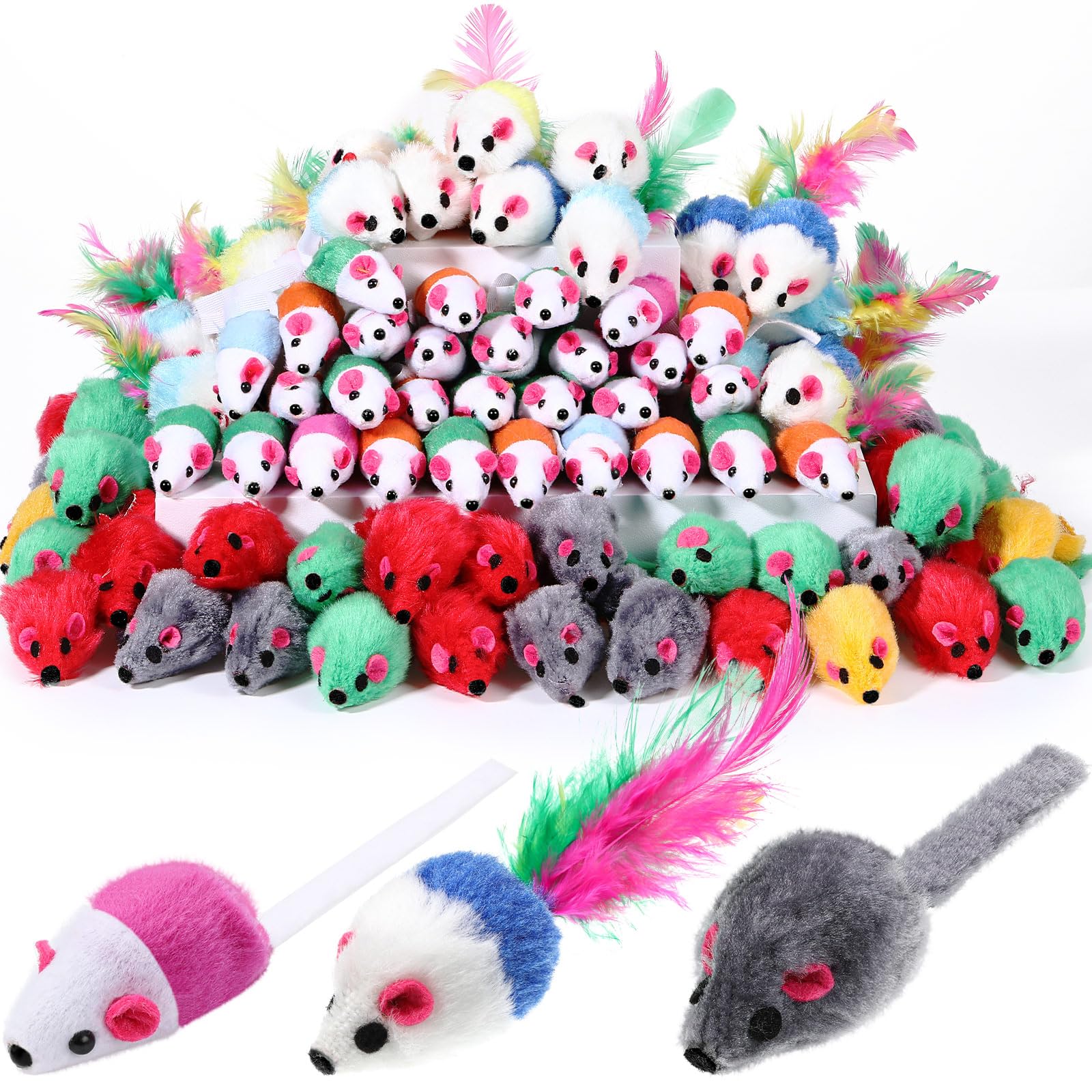 Sosation 100-Piece Fur Cat Mouse Toys