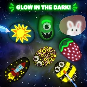 Rock Painting Kit for Kids Ages 6-12, Glow in The Dark Rock Paint, Arts and Crafts Birthday Party Gifts for Boys Girls 6 7 8 9 10 12 Year Old, Creative Craft Activity Kits, Art & Crafts Supplies Toys